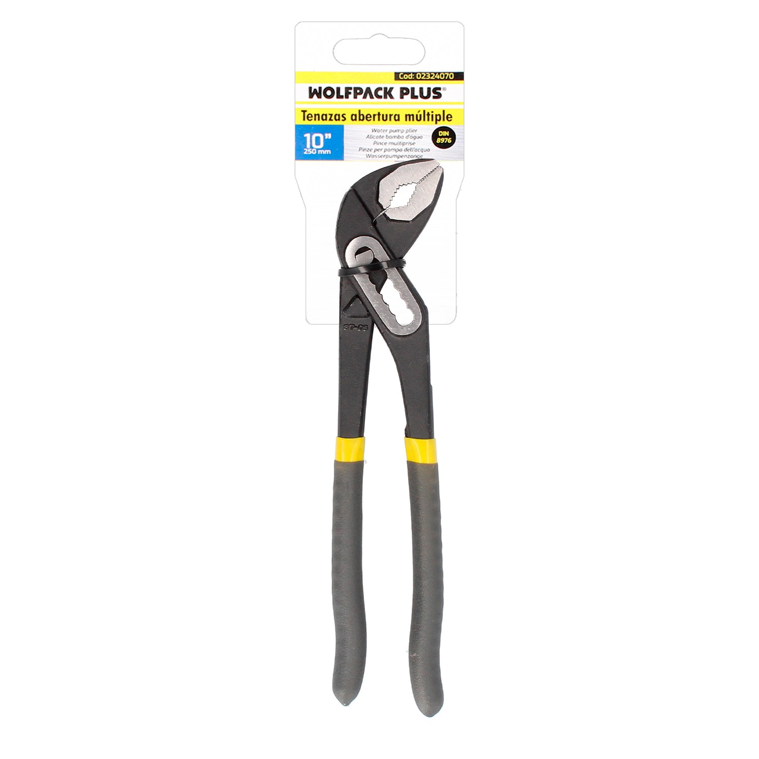 Tenazas Apertura Múltiple Negra 250 mm. Mangos Plastificados DIN 8976. Pico De Loro, Alicates Extensibles, Tenazas Fontanero