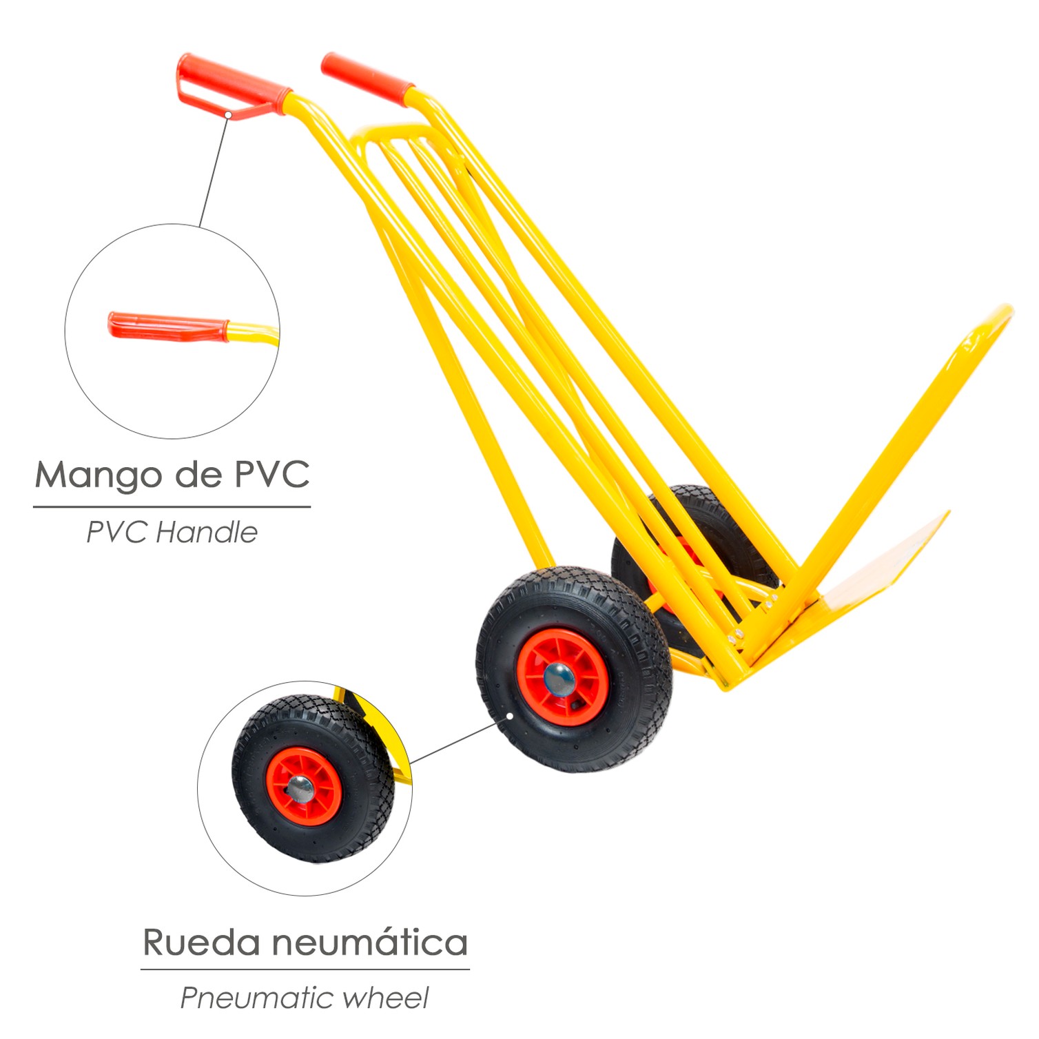 Carretilla Almacen / Sacos Con Pala Abatible Ruedas Neumáticas Llantas de plástico