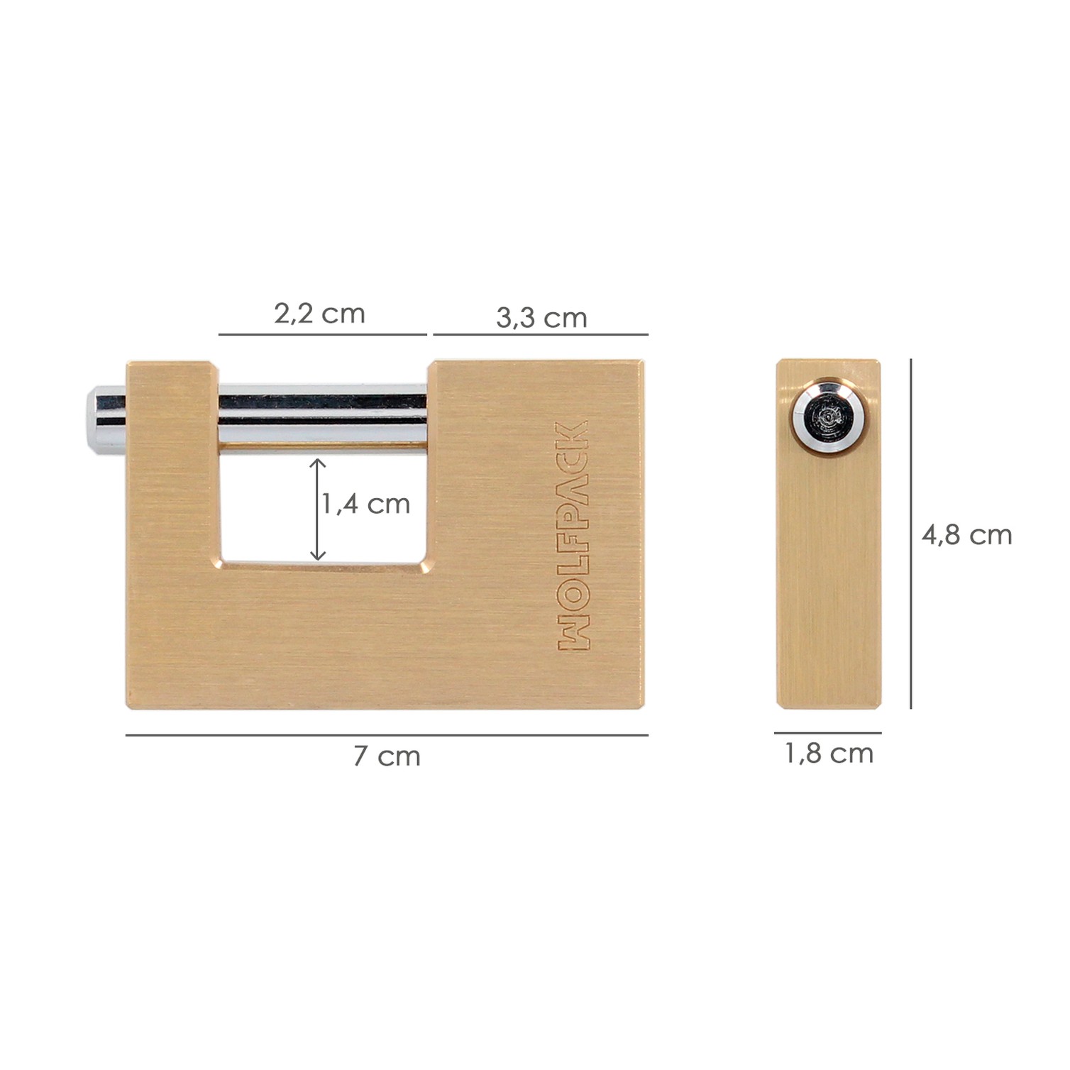 Candado Cuadrado Latón Persiana Ancho 70 mm. Alta Seguridad, Antirrobo Puertas, Contenedores, Trasteros, 2 Llaves