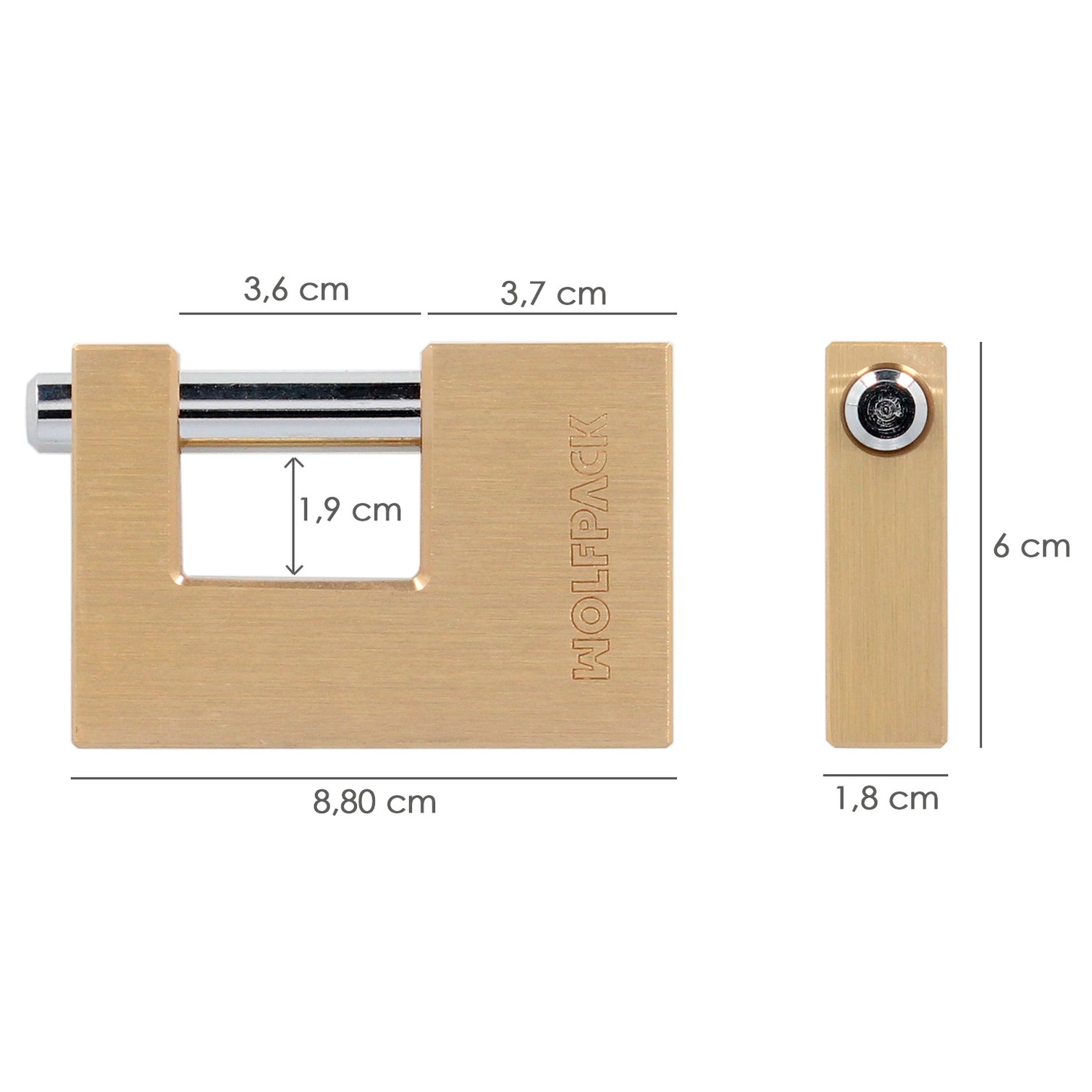 Candado Cuadrado Latón Persiana Ancho 70 mm. Alta Seguridad, Antirrobo Puertas, Contenedores, Trasteros, 2 Llaves