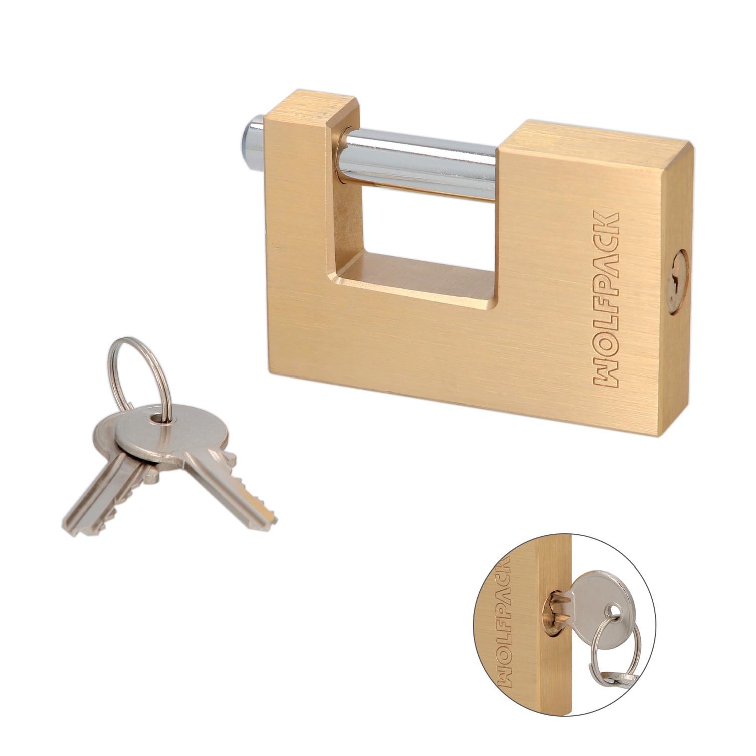 Candado Cuadrado Latón Persiana Ancho 70 mm. Alta Seguridad, Antirrobo Puertas, Contenedores, Trasteros, 2 Llaves