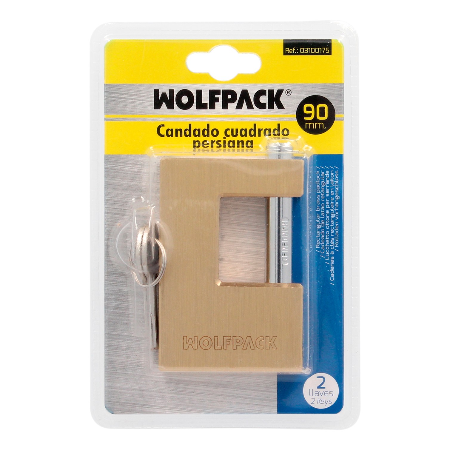 Candado Cuadrado Latón Persiana Ancho 70 mm. Alta Seguridad, Antirrobo Puertas, Contenedores, Trasteros, 2 Llaves