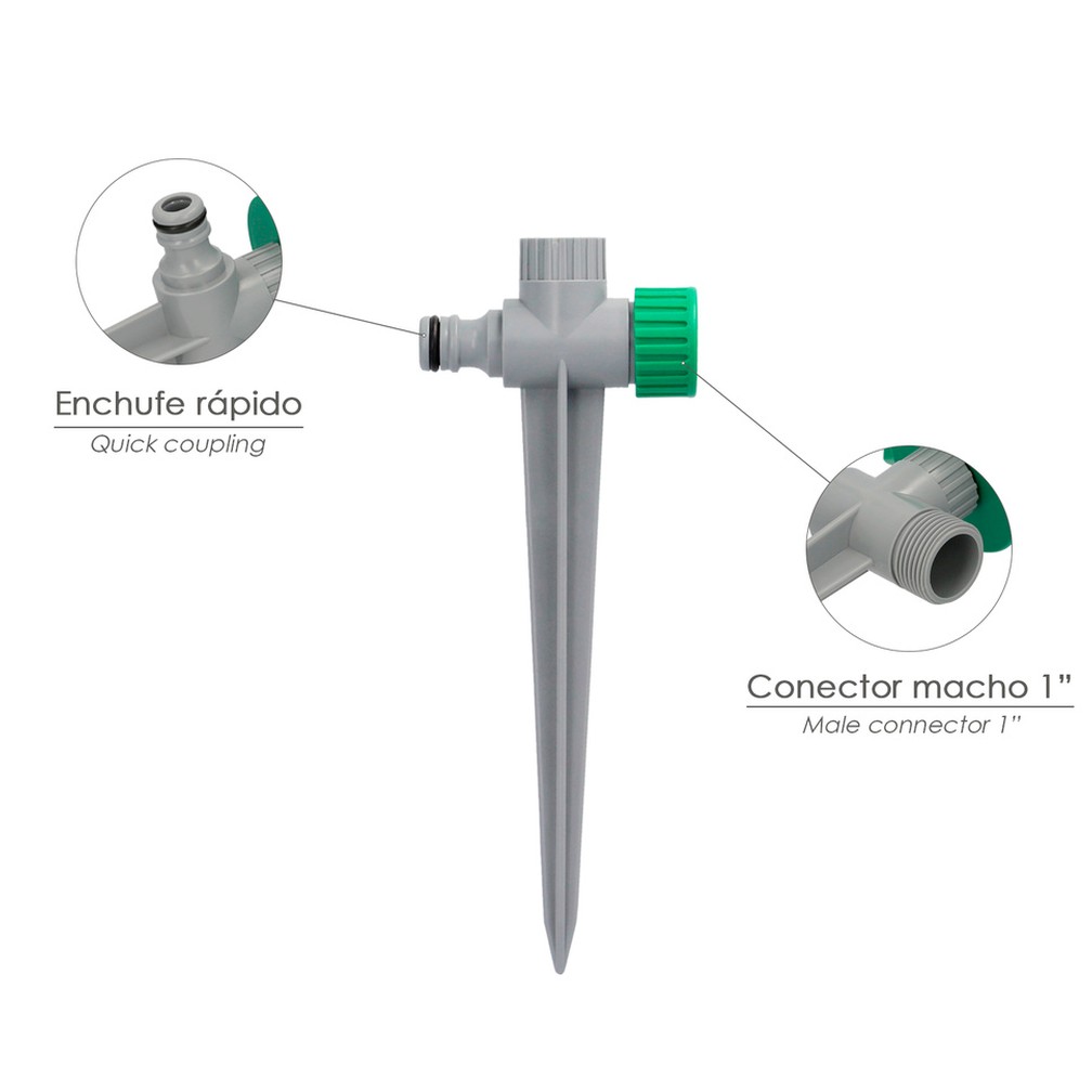 Aspersor Plástico 3 Brazos Con Pincho Con Regulador de Presión.
