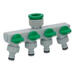 Adaptador Manguera Plastico 3/4" - 1" 4 Vias, Distribuidor 4 vias, Divisor Manguera, Ajuste Independiente, Tomas 1/2+Adaptador