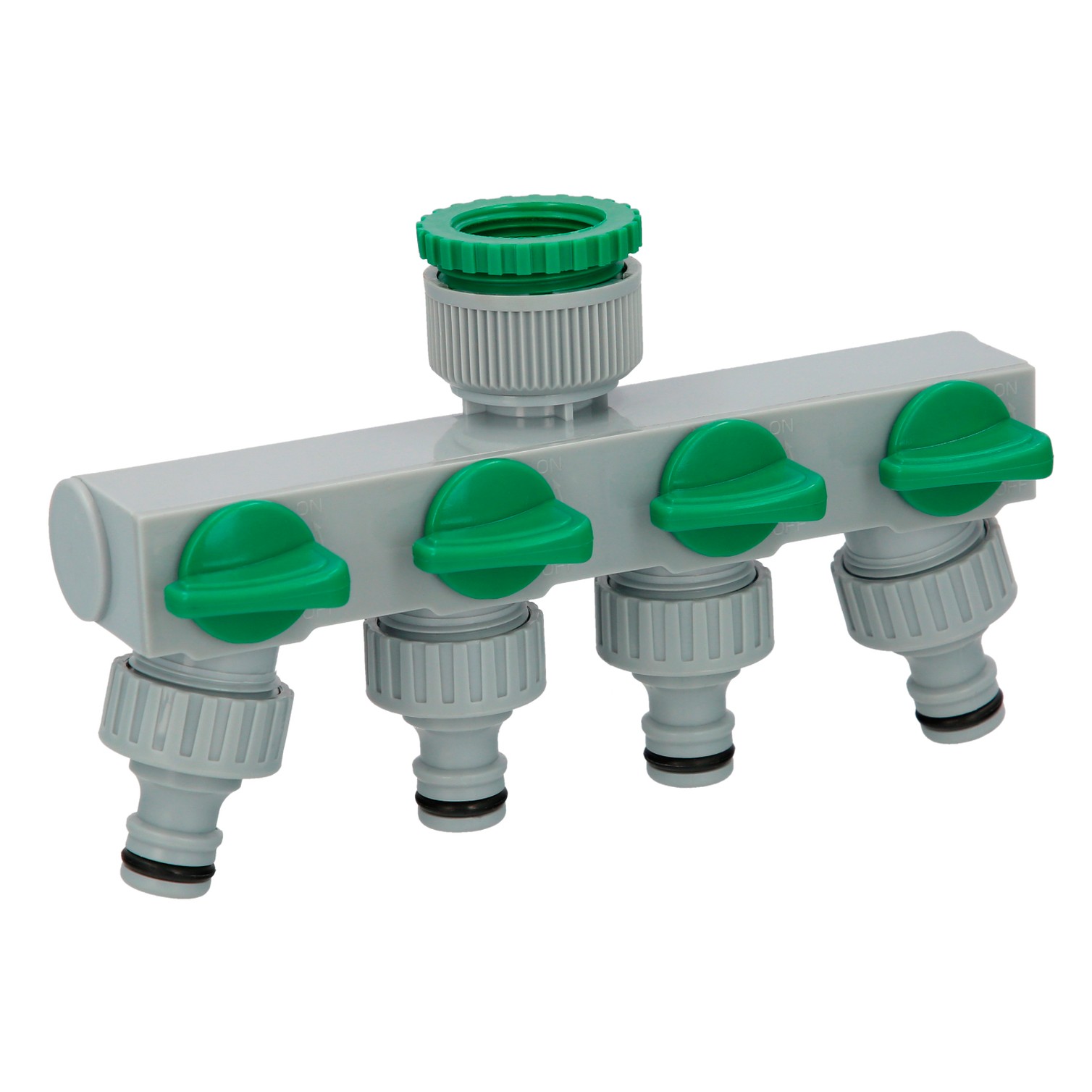 Adaptador Manguera Plastico 3/4" - 1" 4 Vias, Distribuidor 4 vias, Divisor Manguera, Ajuste Independiente, Tomas 1/2+Adaptador