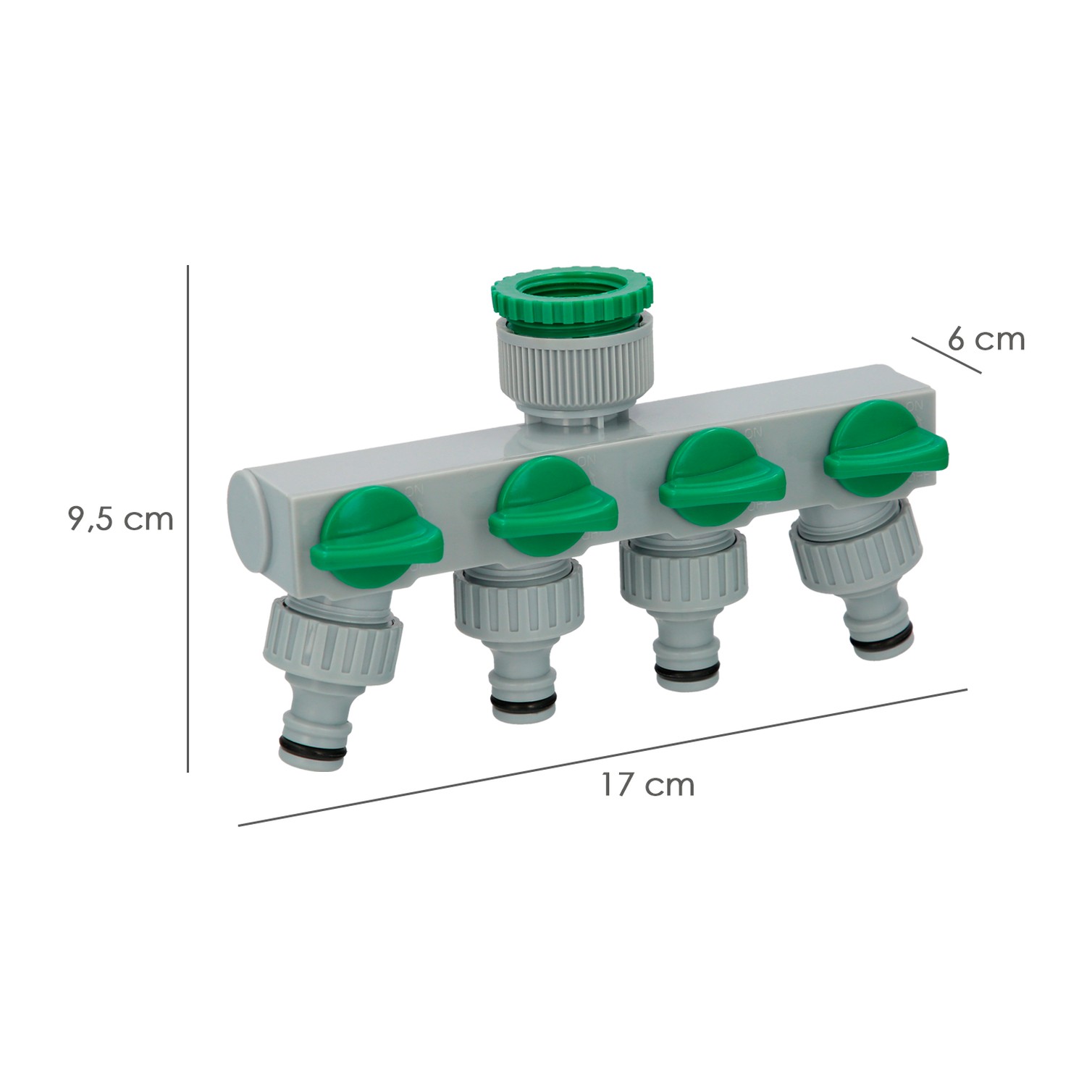 Adaptador Manguera Plastico 3/4" - 1" 4 Vias, Distribuidor 4 vias, Divisor Manguera, Ajuste Independiente, Tomas 1/2+Adaptador