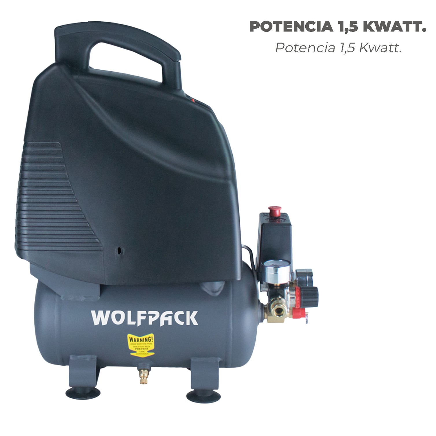 Compresor Aire 6 Litros / 8 Bares / 1,1 Kw - 1,5 HP Sin Aceite