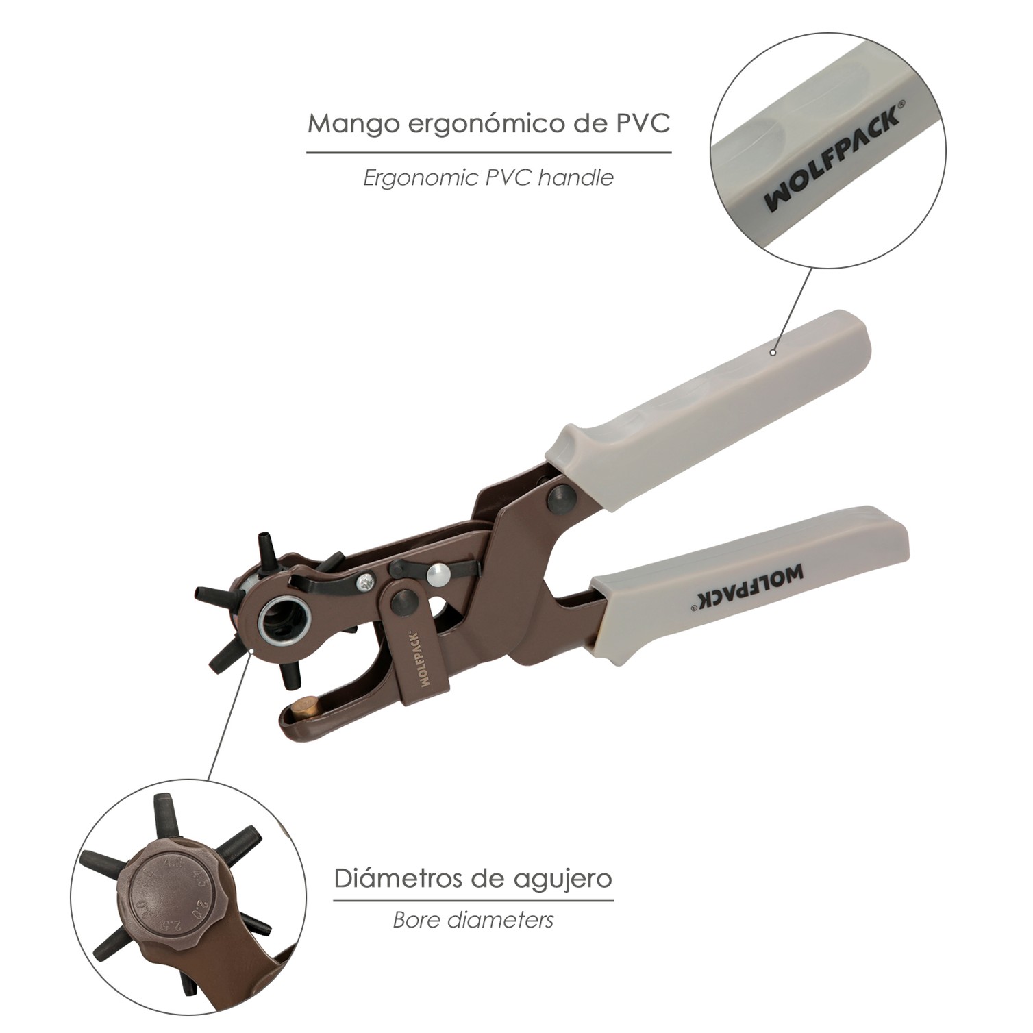 Sacabocados Estrella Industrial 225 mm. Agujeros de Ø 2,0 a 4.5 mm. Alicates Agujeros, Perforador Cuero, Alicates Cinturones,