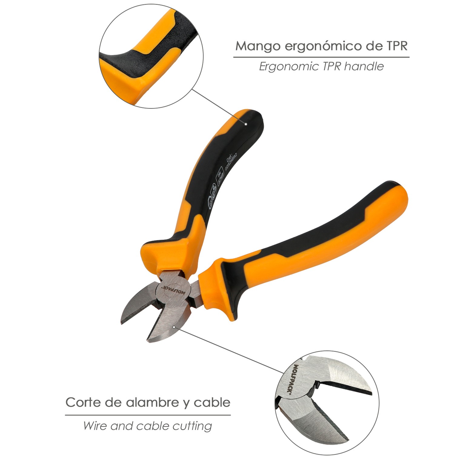 Alicates Corte Diagonal 175 mm. Acero DIN 5749 Pelacables, Corta Cables, Pelador Cables