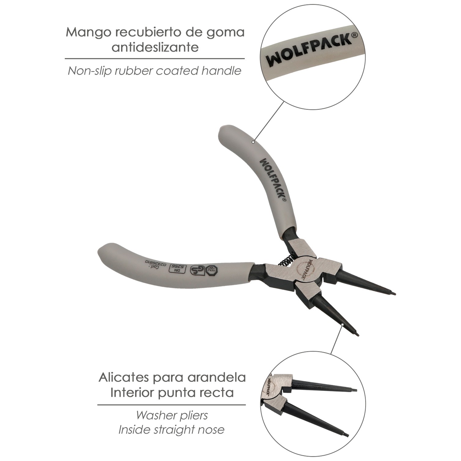 Alicates Arandelas Interiores Recto 125 mm. Acero Din 5256. Anillos De Presion, Anillos De Retención, Arandelas Circlips