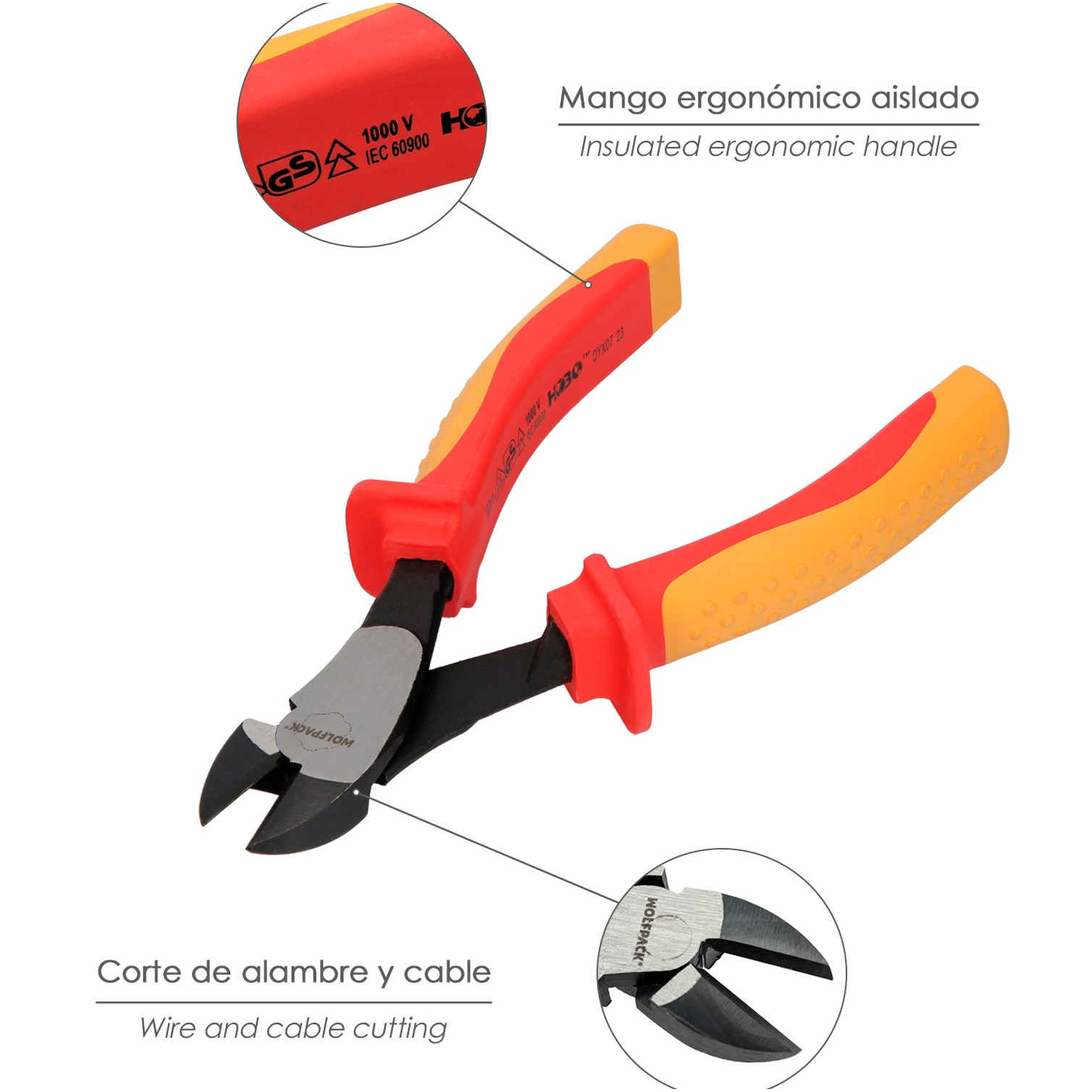 Alicates Corte Diagonal 180 mm. Mangos Aislados Acero Cromo Vanadio Pelacables, Corta Cables, Pelador Cables