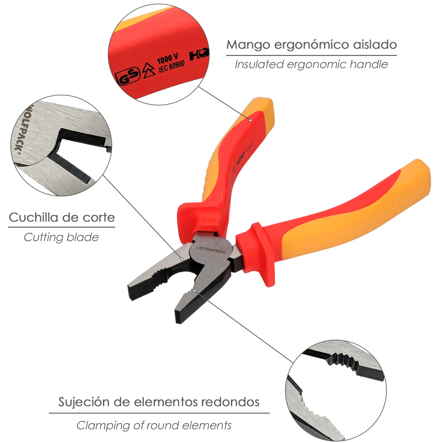 Alicates Universales 150 mm. Mangos Aislados Acero Cromo Vanadio Pelacables, Corta Cables, Pelador Cables