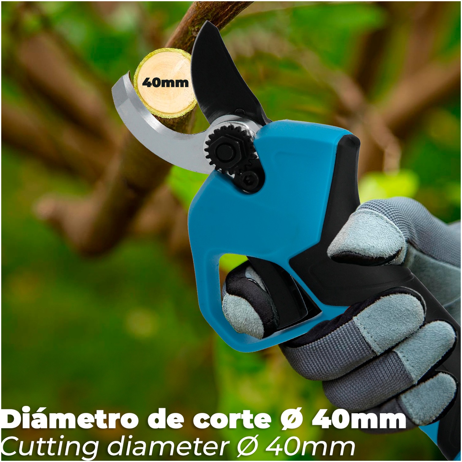 Tijeras Podar A Bateria 21 Volt. Con 2 Baterias 2 A/h Mango Engomado, Ø Corte 40 mm.Con Maletín