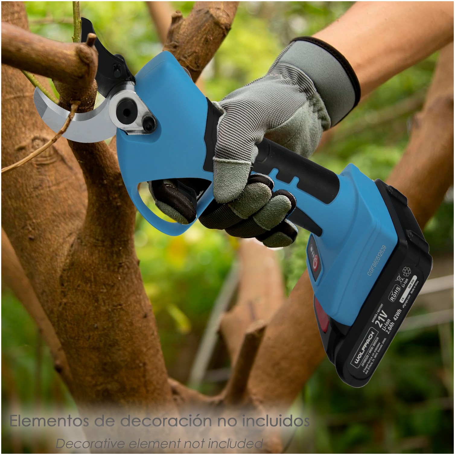 Tijeras Podar A Bateria 21 Volt. Con 2 Baterias 2 A/h Mango Engomado, Ø Corte 40 mm.Con Maletín