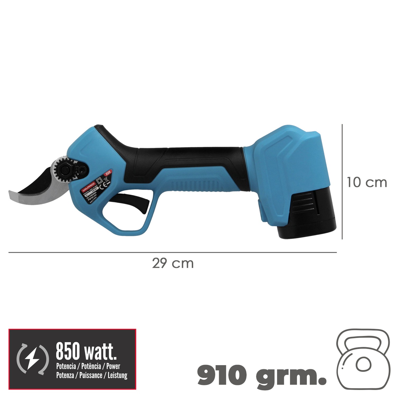 Tijeras Podar A Bateria 16,8 Volt. Con 2 Baterias 2 A/h. Mango Engomado, Ø Corte 40 mm. Con Maletín