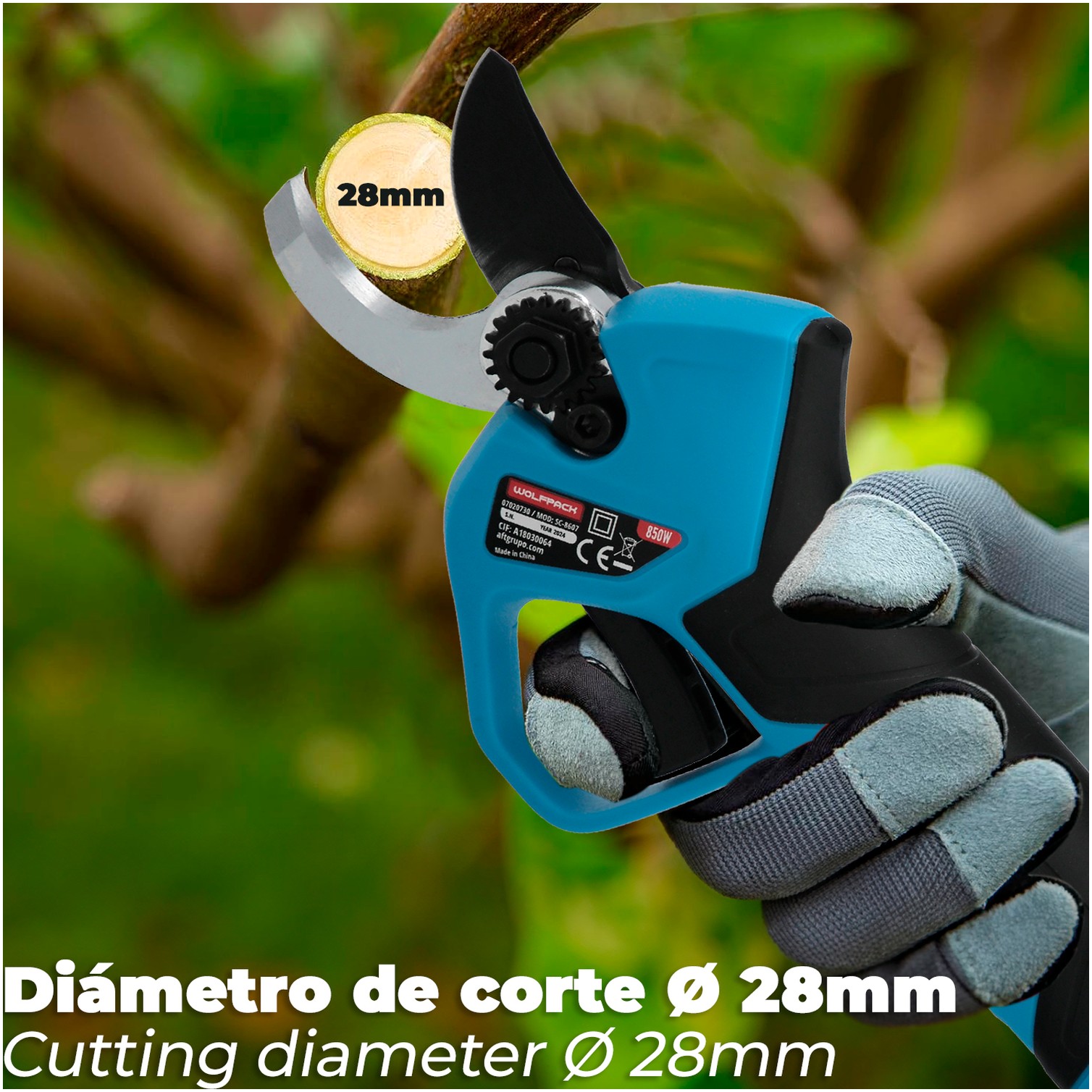 Tijeras Podar A Bateria 16,8 Volt. Con 2 Baterias 2 A/h. Mango Engomado, Ø Corte 40 mm. Con Maletín