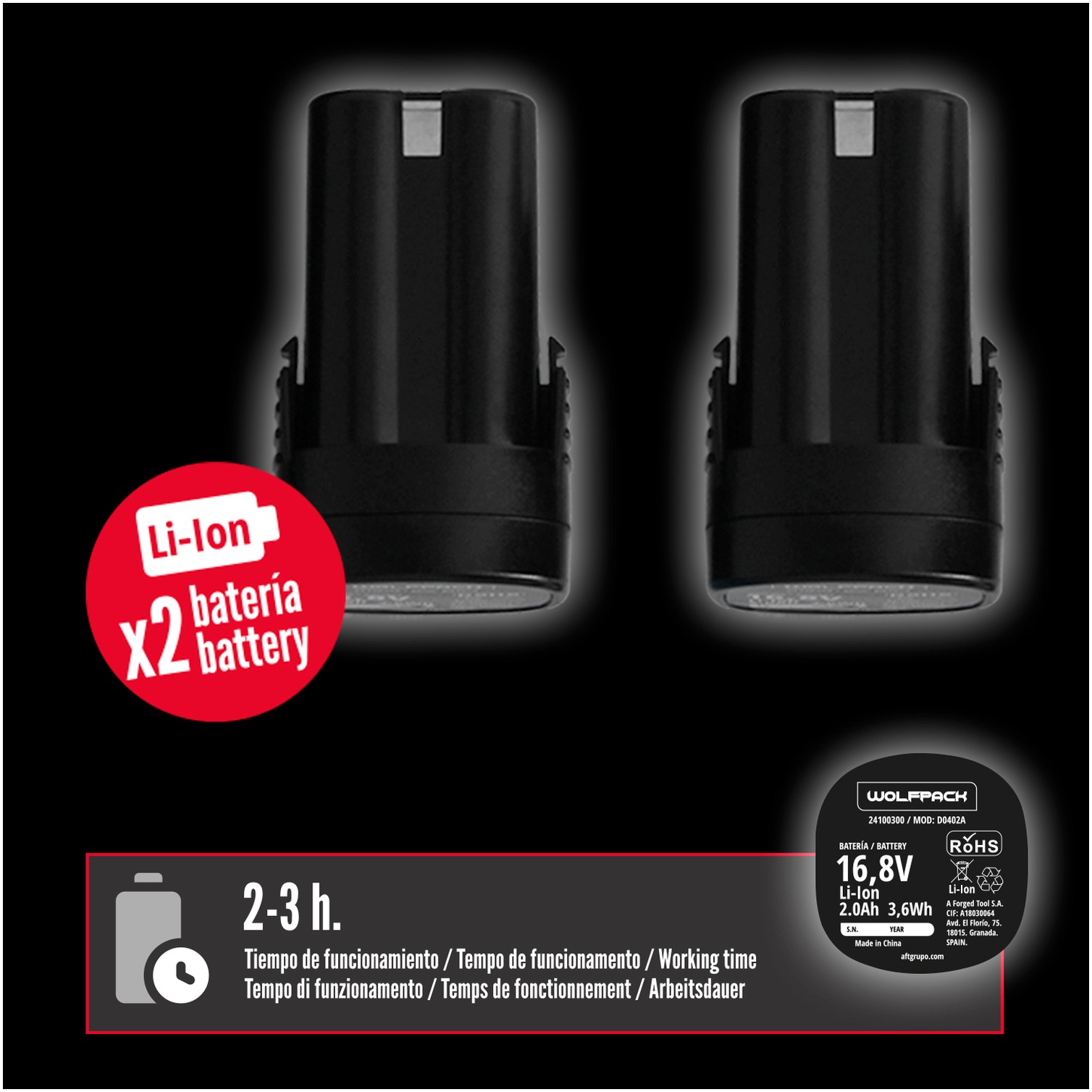 Tijeras Podar A Bateria 16,8 Volt. Con 2 Baterias 2 A/h. Mango Engomado, Ø Corte 40 mm. Con Maletín