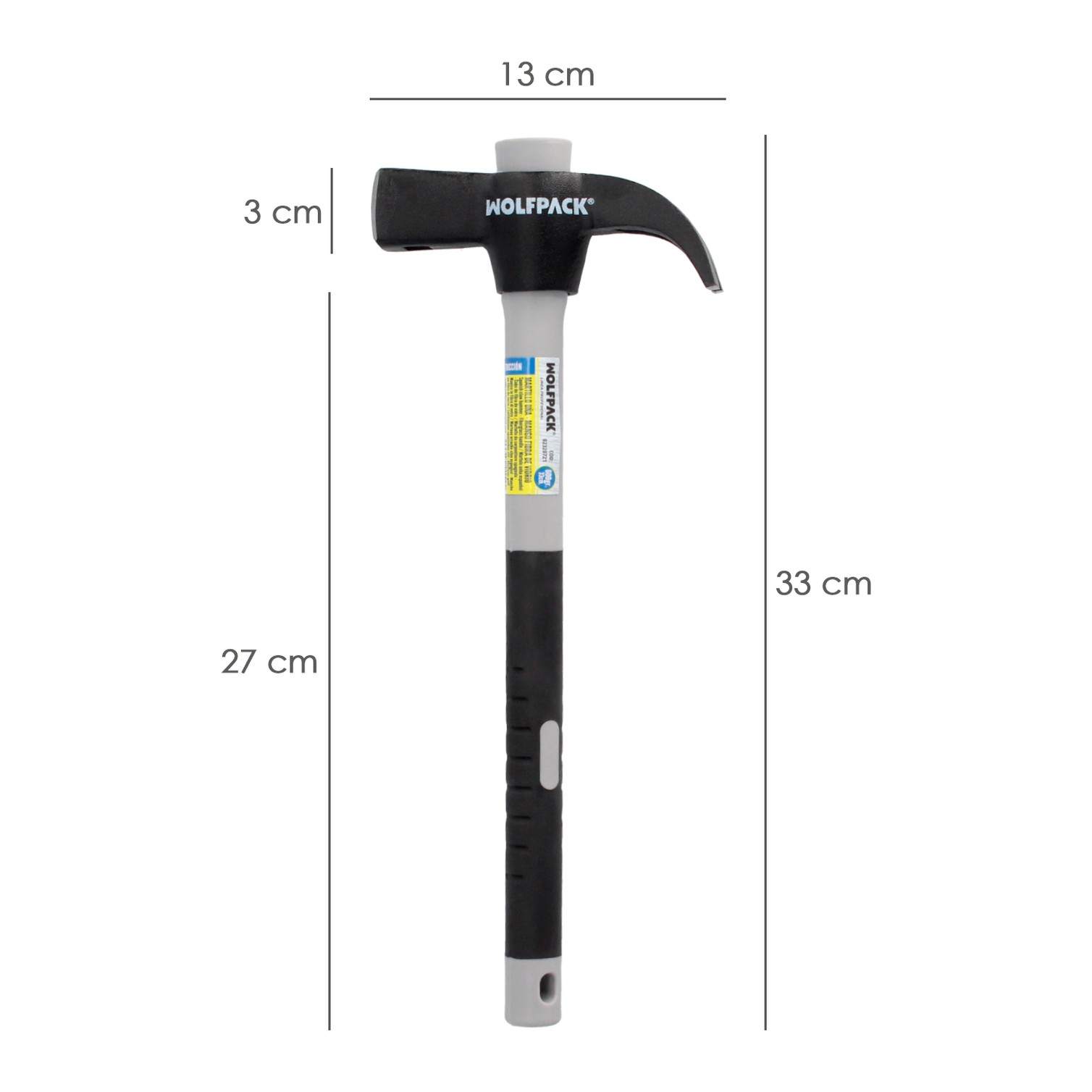 Martillo Uña Mango Fibra Vidrio Mango Fibra Vidrio Con Empuñadura Antideslizante. 600 Gramos 33 cm.