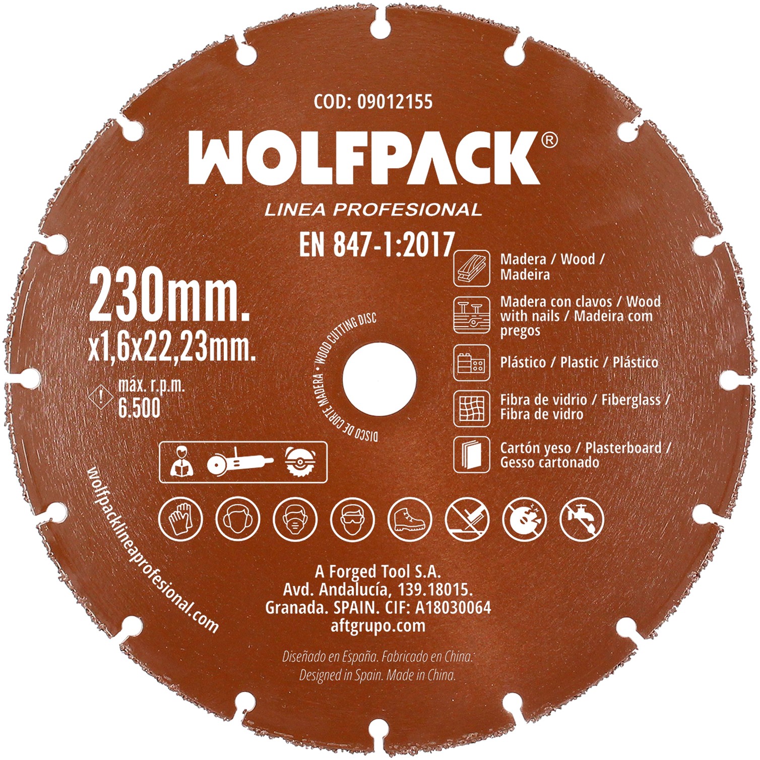 Disco Corte Madera / Plastico Ø 230 mm. Filo De Carburo De Tungsteno