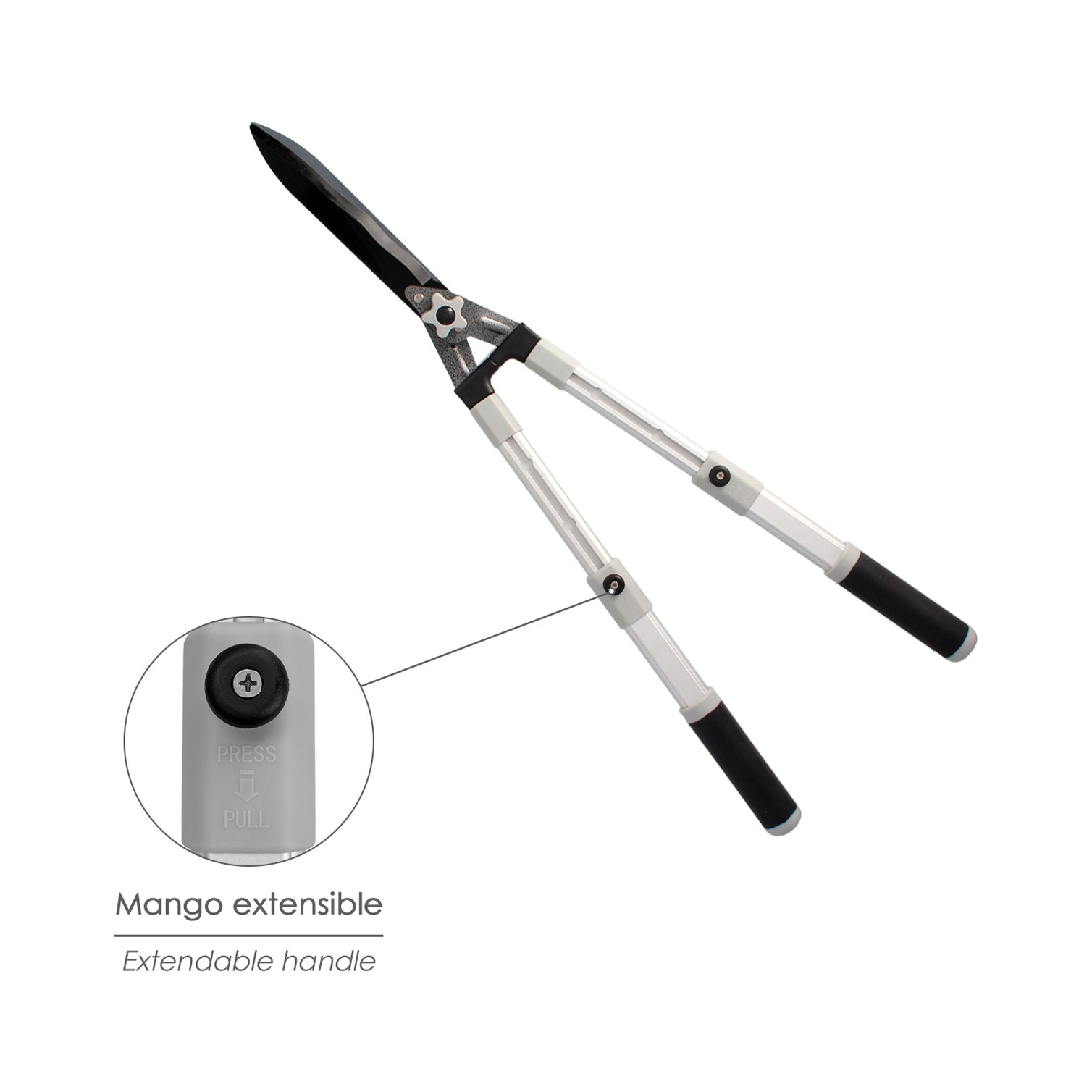 Tijeras Podar Setos 2 Manos Aluminio Telescopicas, Hojas Acero Antiadherente, Mango TPR, Ajuste Corte,