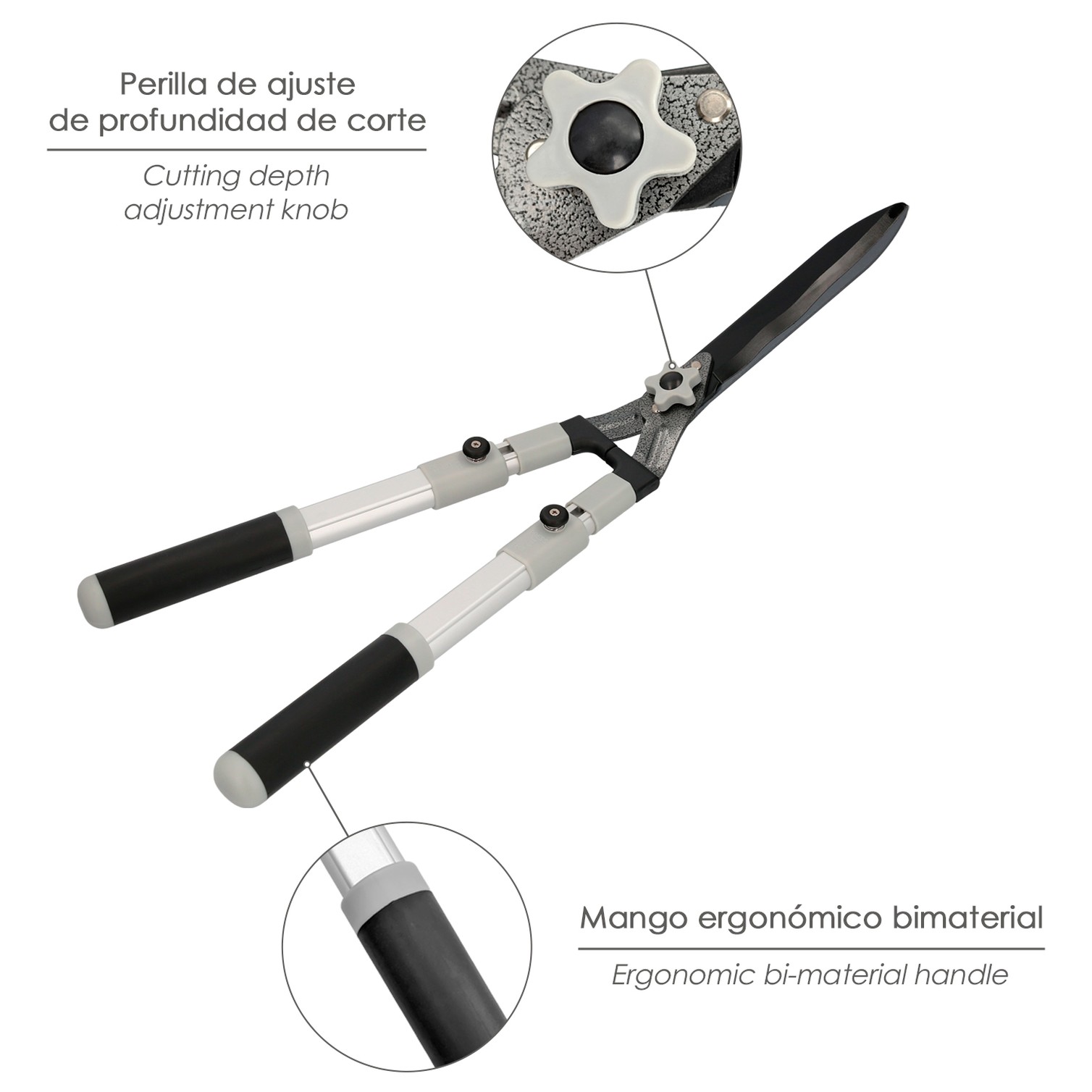 Tijeras Podar Setos 2 Manos Aluminio Telescopicas, Hojas Acero Antiadherente, Mango TPR, Ajuste Corte,