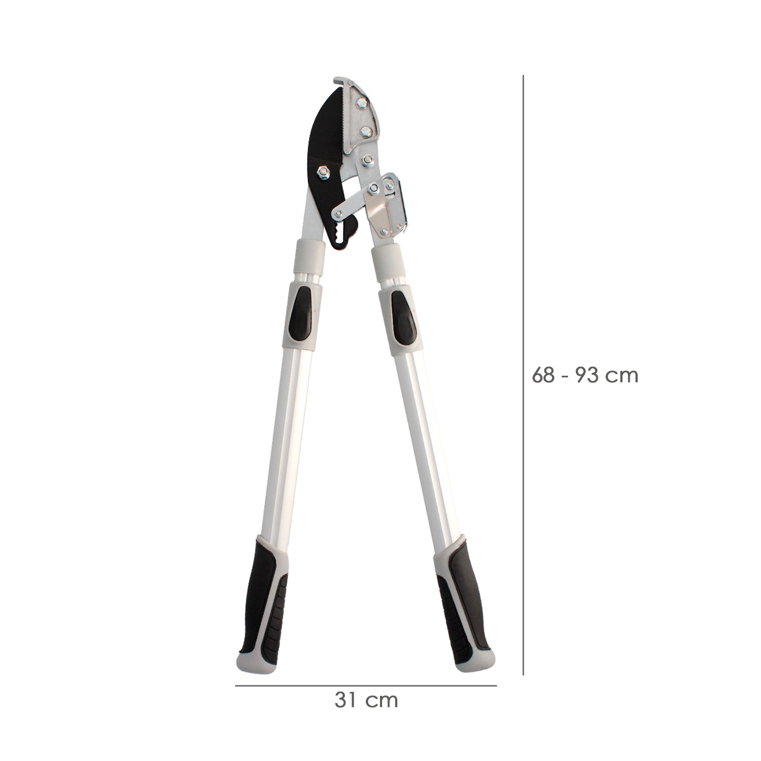 Tijeras Podar 2 Manos Yunque. Telescopica de 68 a 95 cm. Mango Aluminio Multiplicador Fuerza, Corte Ø 35 mm. Empuñadura TPR