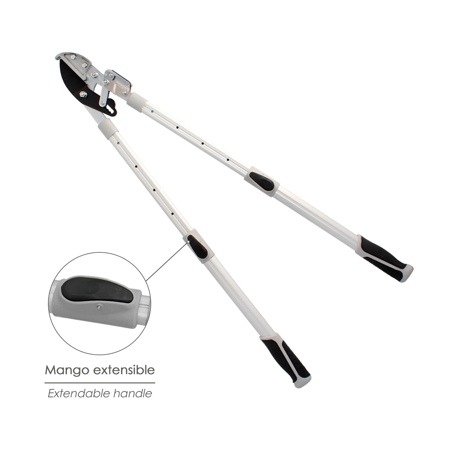 Tijeras Podar 2 Manos Yunque. Telescopica de 68 a 95 cm. Mango Aluminio Multiplicador Fuerza, Corte Ø 35 mm. Empuñadura TPR