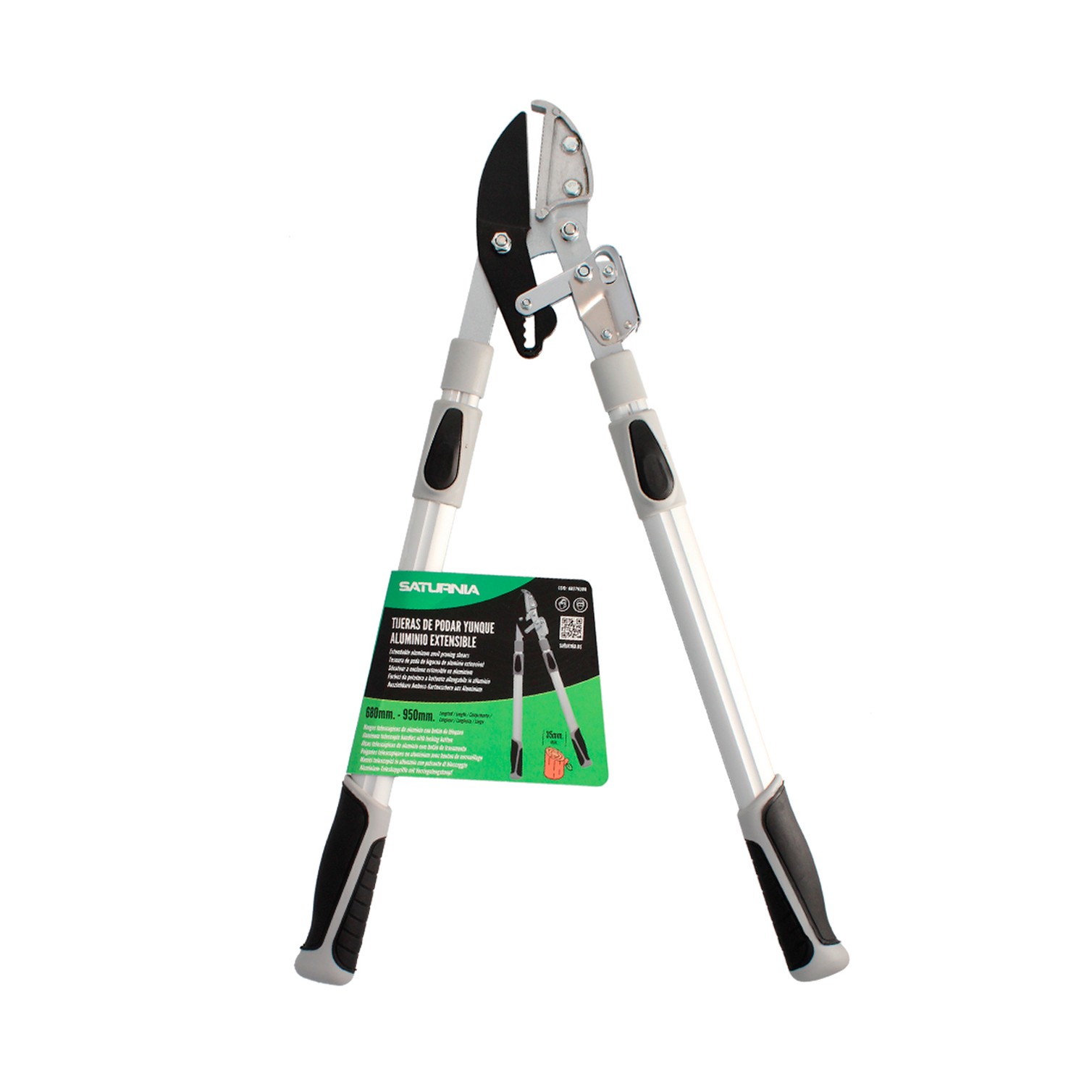 Tijeras Podar 2 Manos Yunque. Telescopica de 68 a 95 cm. Mango Aluminio Multiplicador Fuerza, Corte Ø 35 mm. Empuñadura TPR