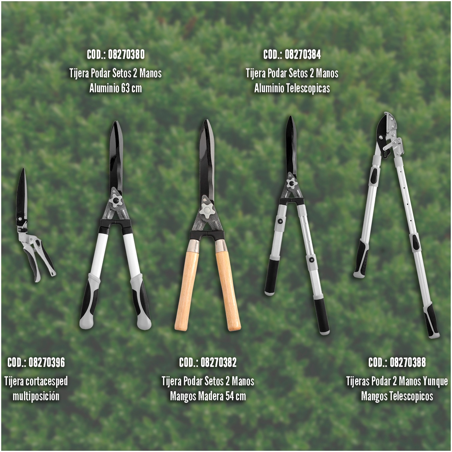 Tijeras Podar 2 Manos Yunque. Telescopica de 68 a 95 cm. Mango Aluminio Multiplicador Fuerza, Corte Ø 35 mm. Empuñadura TPR