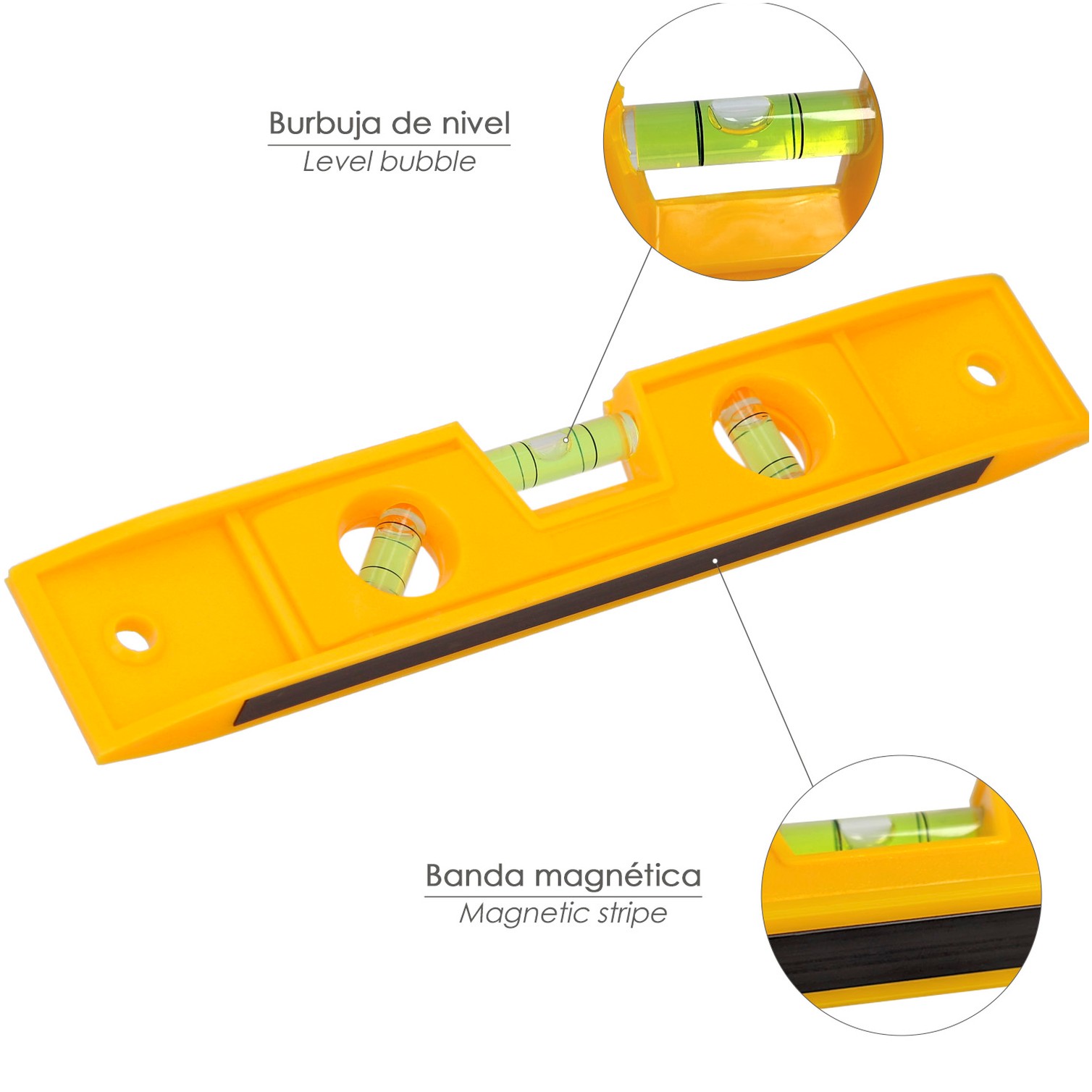 Nivel Burbuja Plastico, Base Magnetica 230 mm.
