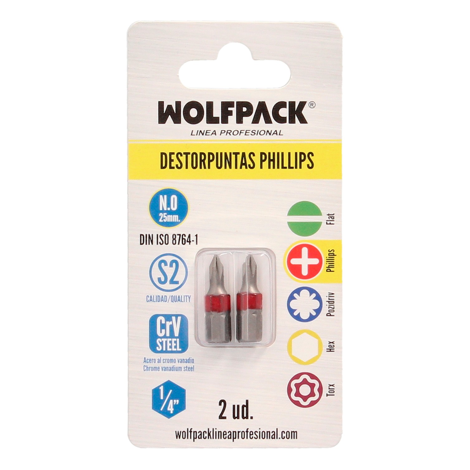 Puntas Largas Destornillador Phillips Nº 0 (2 Piezas). Acero S2 al Cromo Vanadio. Puntas Hexagonales, Destorpuntas,