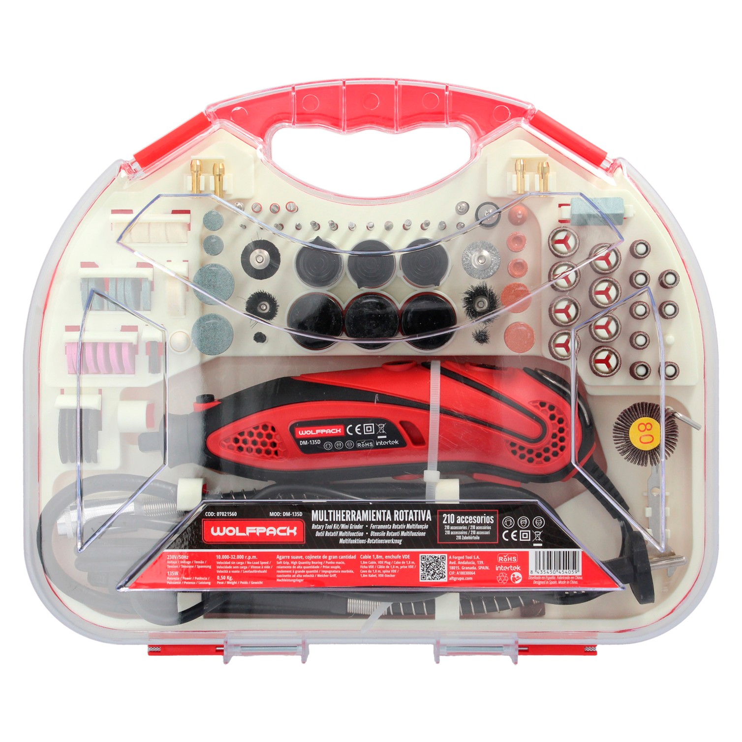 Multiherramienta 135 Watt. Con 210 Accesorios y Maletin. Herramienta Multifunción, Mini Taladro, Herramienta Rotativa, Amoladora
