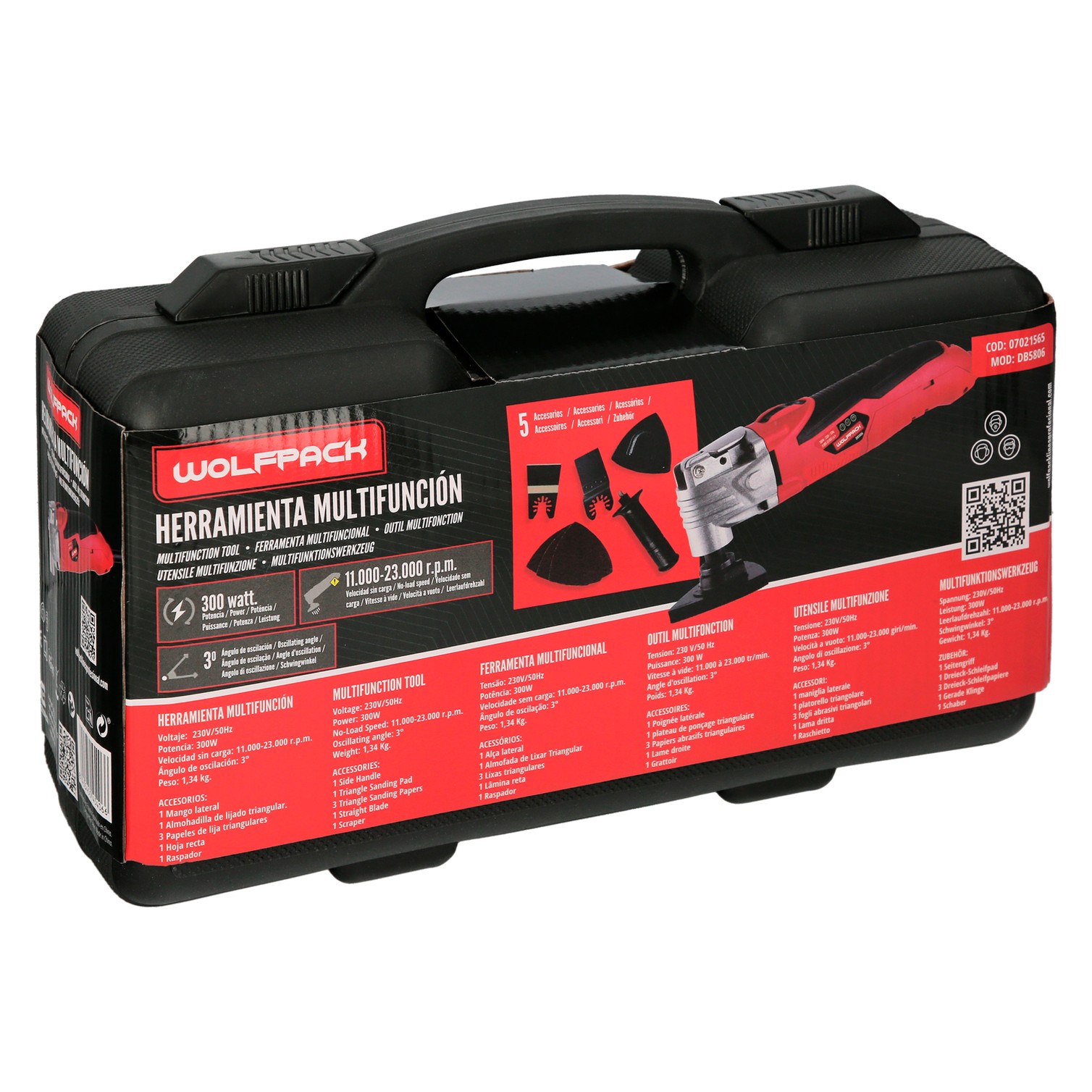 Herramienta Multifuncion Oscilante 300 Watt. Con Accesorios 23.000 R.P.M. Variador Velocidad, Cambio Rapido Hoja, Cortar, Lijar