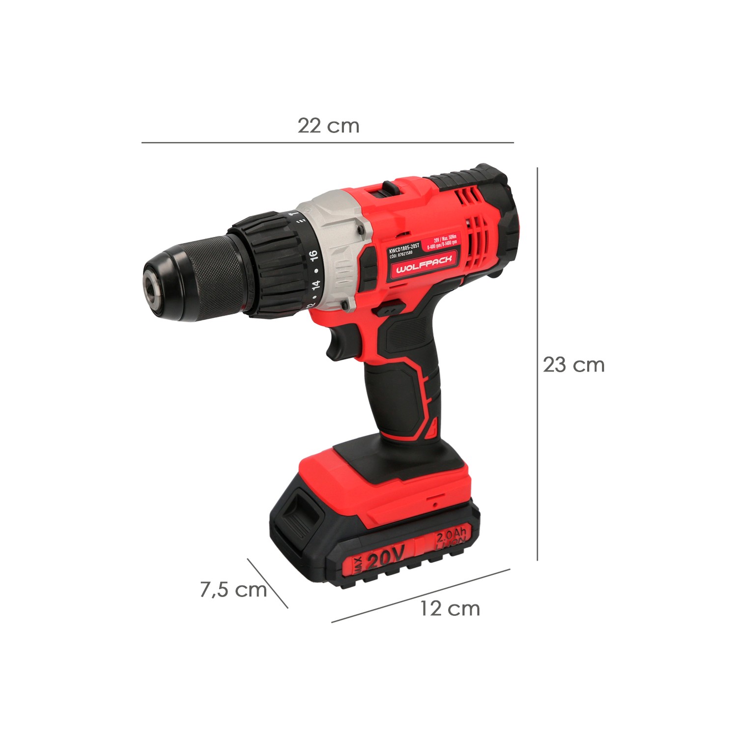 Taladro Atornillador 20 V. Con 2 Velocidades y Percutor. Bateria 2 Ah. Par Apriete 50 Nm.