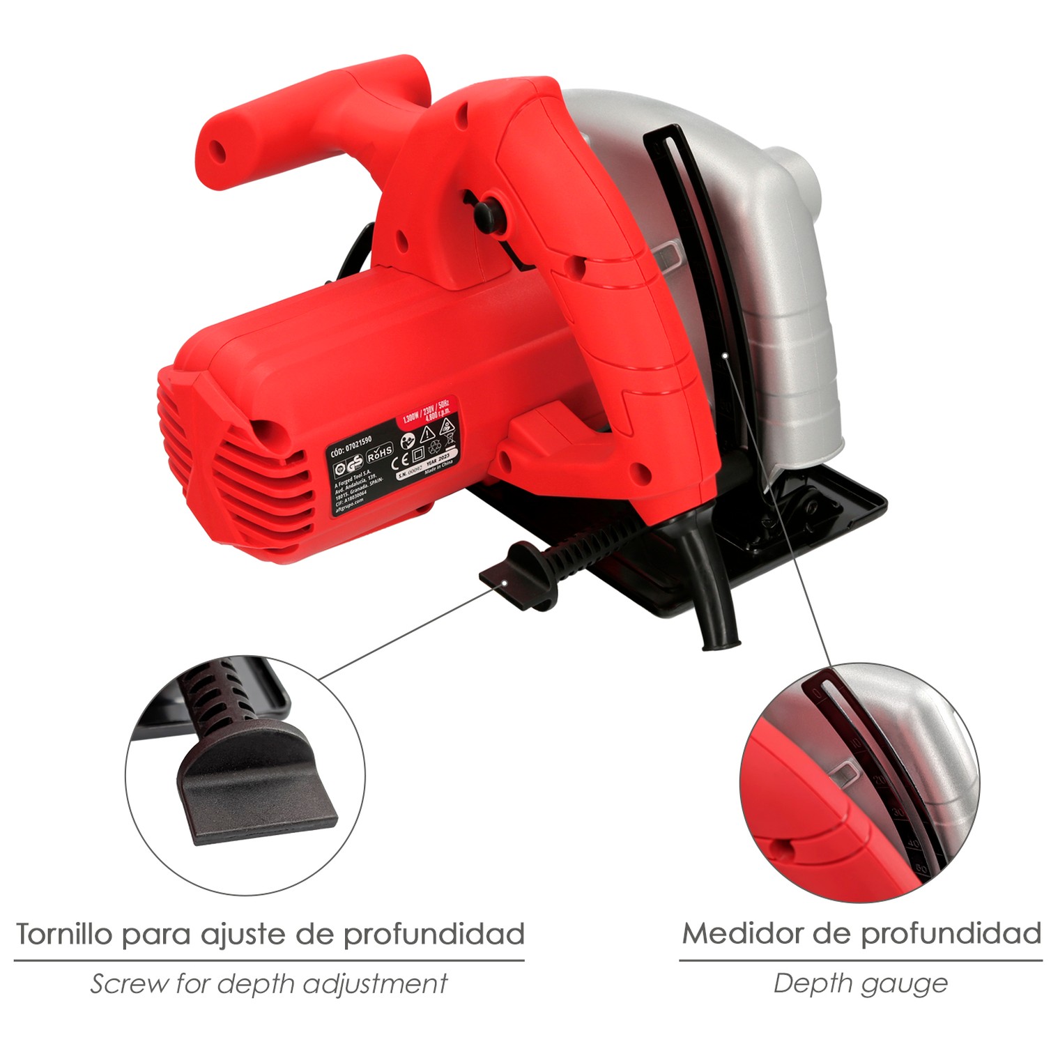 Sierra Circular 1300 Watt. Disco 185 mm. 4.800 RPM Corte a Inglete Con Regulador de Profundidad. Ingletadora, Sierra Madera.