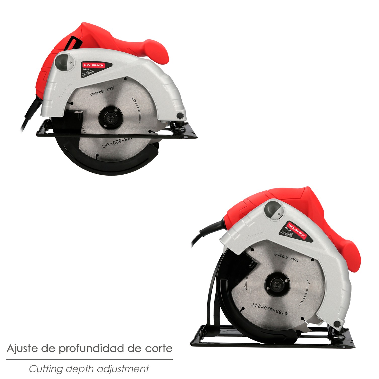 Sierra Circular 1300 Watt. Disco 185 mm. 4.800 RPM Corte a Inglete Con Regulador de Profundidad. Ingletadora, Sierra Madera.