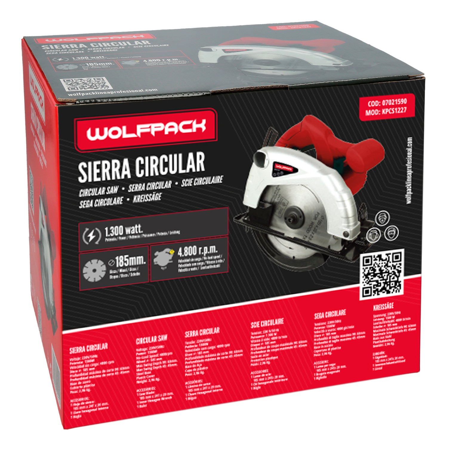 Sierra Circular 1300 Watt. Disco 185 mm. 4.800 RPM Corte a Inglete Con Regulador de Profundidad. Ingletadora, Sierra Madera.