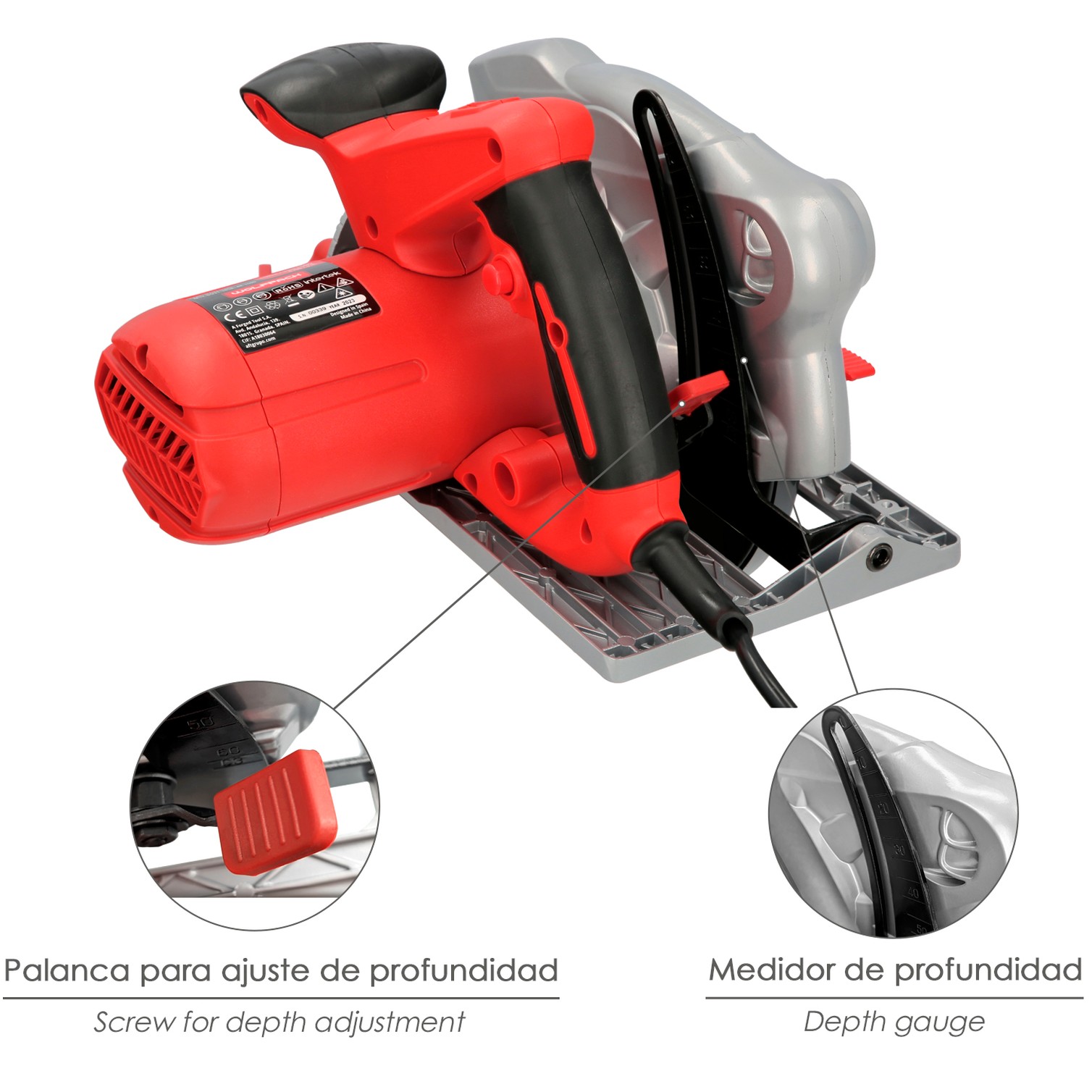 Sierra Circular 1300 Watt. Con Laser Disco 185 mm. 4.700 RPM Corte Inglete Regulador de Profundidad. Ingletadora, Sierra Madera