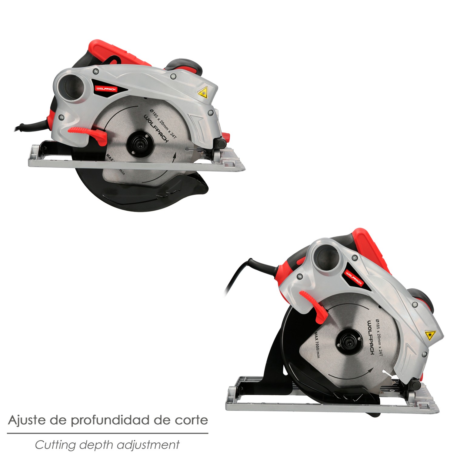 Sierra Circular 1300 Watt. Con Laser Disco 185 mm. 4.700 RPM Corte Inglete Regulador de Profundidad. Ingletadora, Sierra Madera