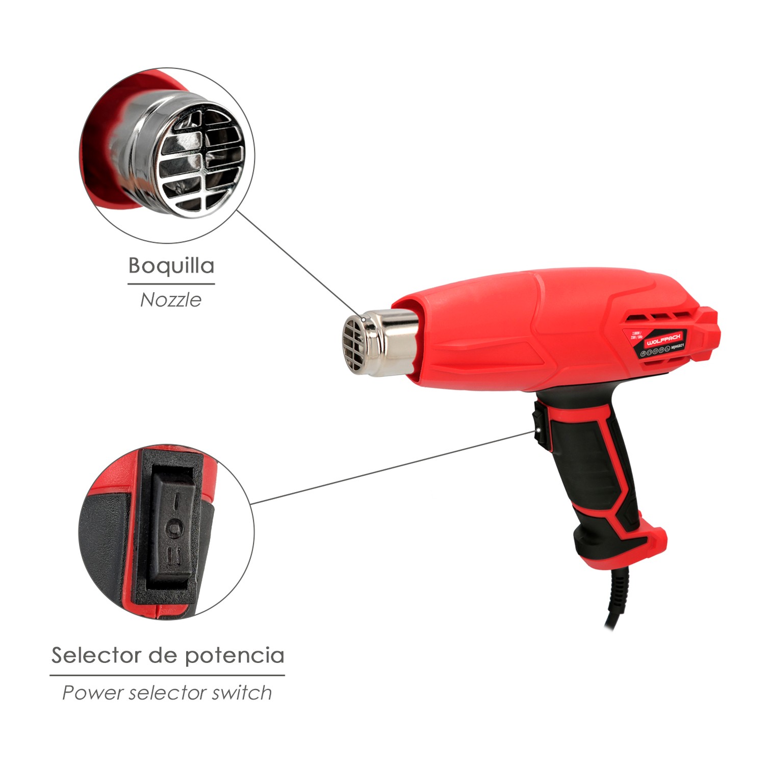 Pistola Aire Caliente 2000 Watt. 2 Potencias Con Accesorios. Decapador, Pistola Decapar Aire Caliente