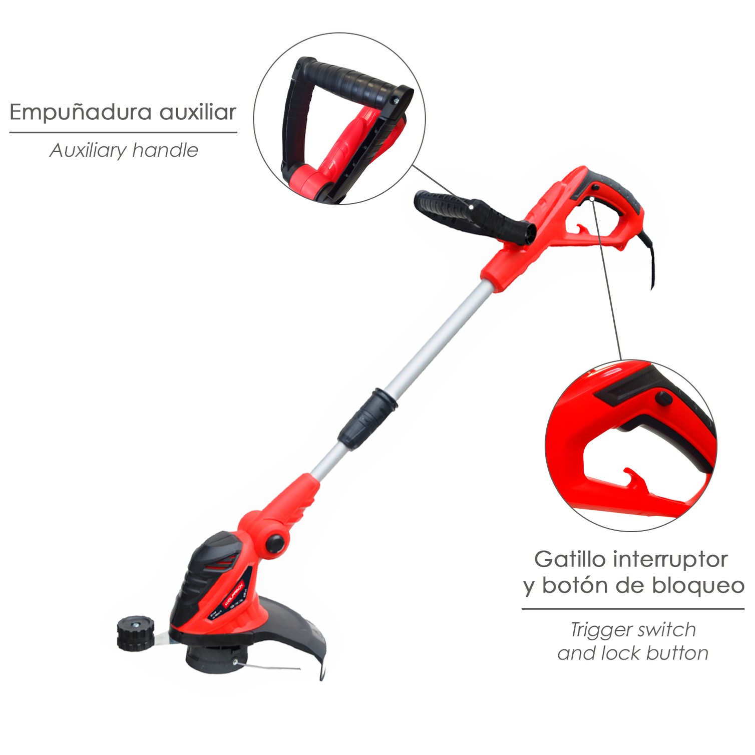 Recortabordes Electrico 550 Watt. 10.000 R.P.M. Anchura Corte Ø 30 cm. Hilo Ø 1,6 mm. x 6 Metros. Recorta Bordes, Cortabordes