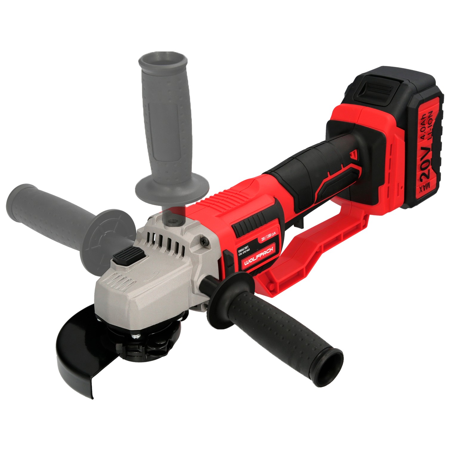 Amoladora A Bateria 20 Volt. Con Bateria 4.0 Ah. Ø 115 mm. 7.000 R.P.M. Mango 3 Posiciones Eje M14 Protector Disco Ajustable