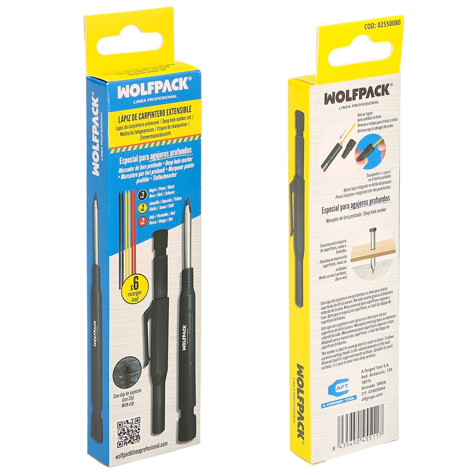 Lapiz Carpintero Portaminas Con 6+1 Recargas Cera Marcadora, Tiza Marcadora, Trazador, Rotulador Marcador, Rotulador Obra,