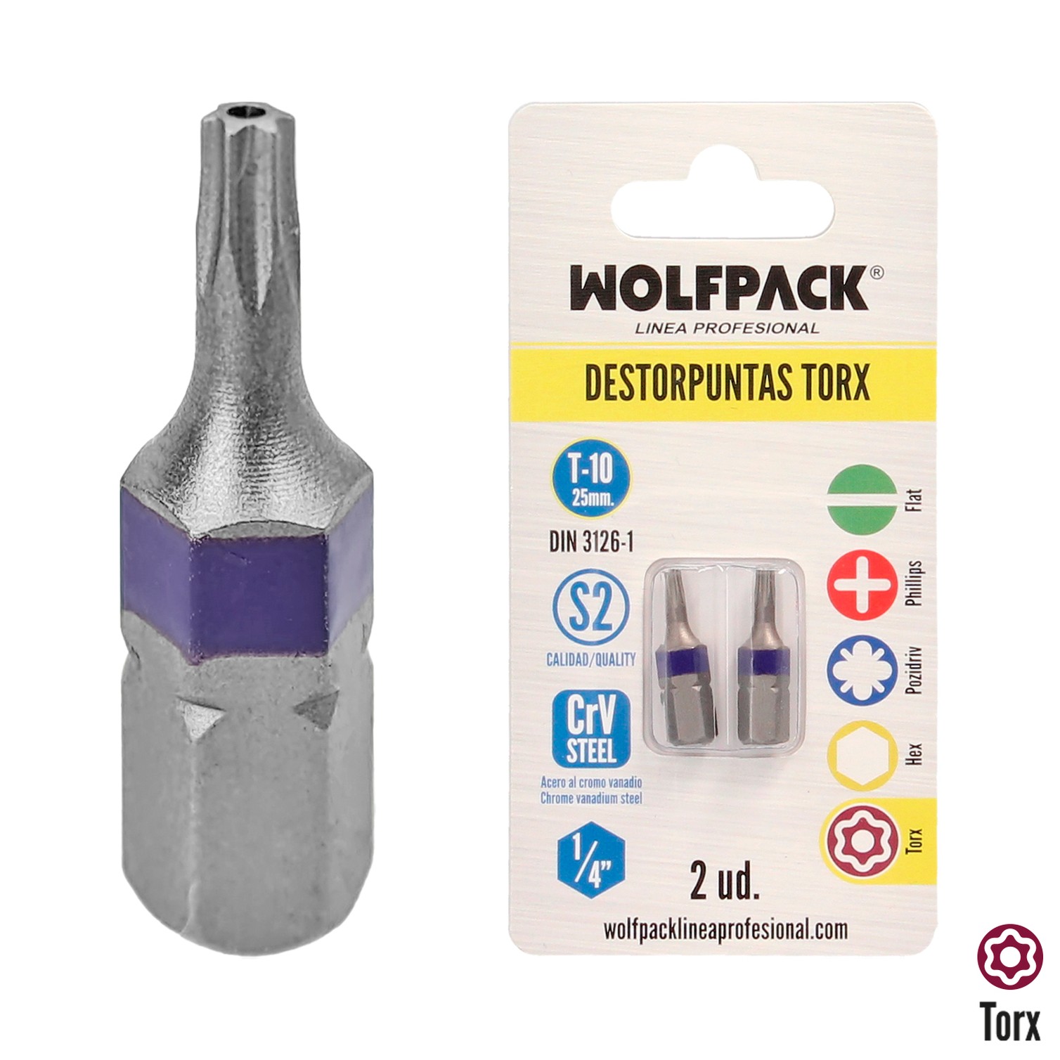 Puntas Destornillador Torx 10 Inviolable (2 Piezas). Acero S2 al Cromo Vanadio. Puntas Hexagonales, Destorpuntas,