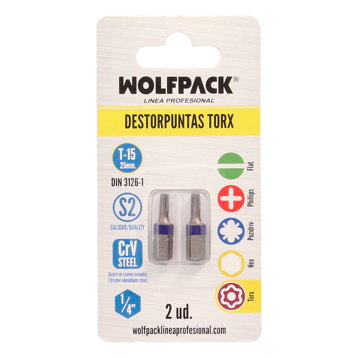 Puntas Destornillador Torx 15 Inviolable (2 Piezas). Acero S2 al Cromo Vanadio. Puntas Hexagonales, Destorpuntas,