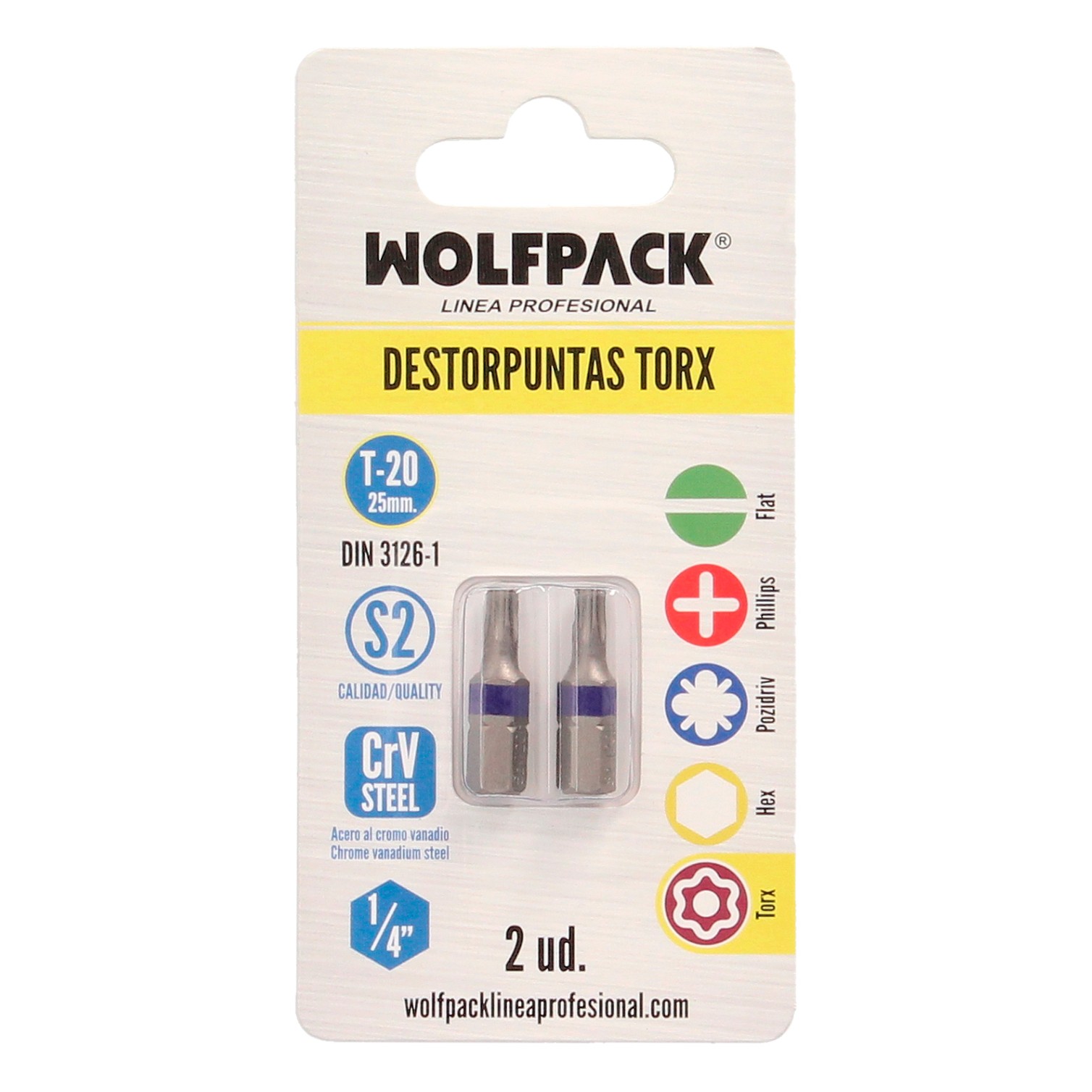 Puntas Destornillador Torx 20 Inviolable (2 Piezas). Acero S2 al Cromo Vanadio. Puntas Hexagonales, Destorpuntas,