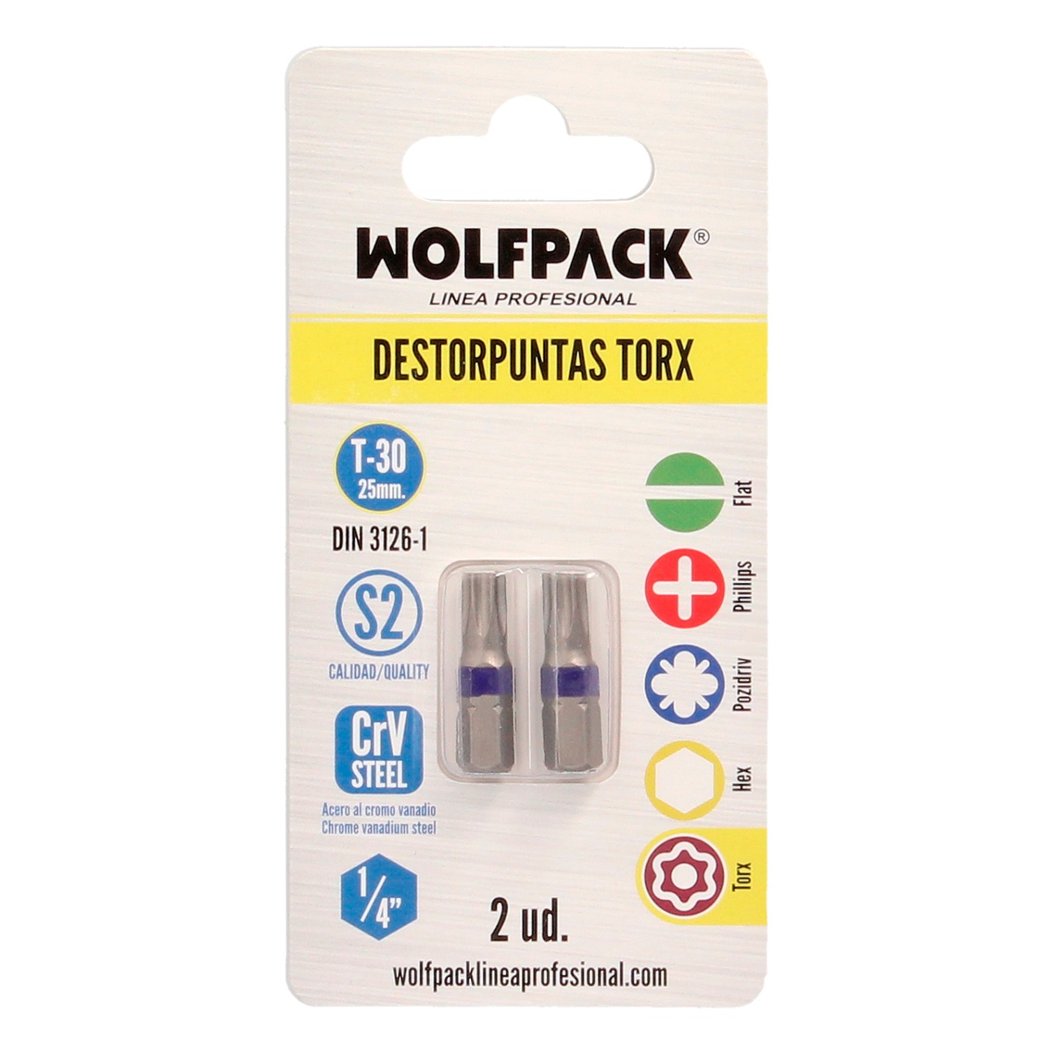 Puntas Destornillador Torx 30 Inviolable (2 Piezas). Acero S2 al Cromo Vanadio. Puntas Hexagonales, Destorpuntas,