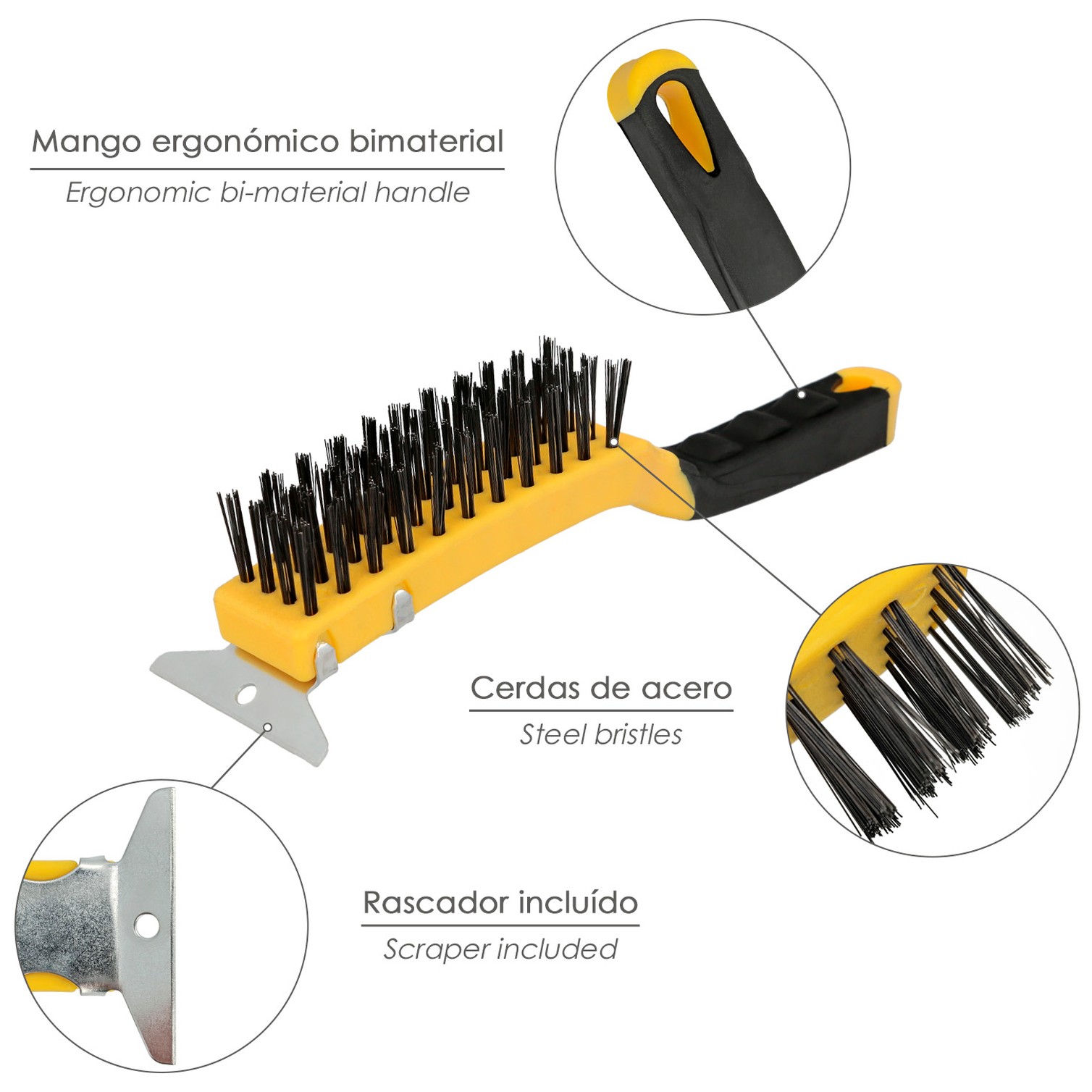 Cepillo Manual Acero Soldador Con Rascador, Mango de plástico, Cepillo Soldaduras, Cepillo Taller