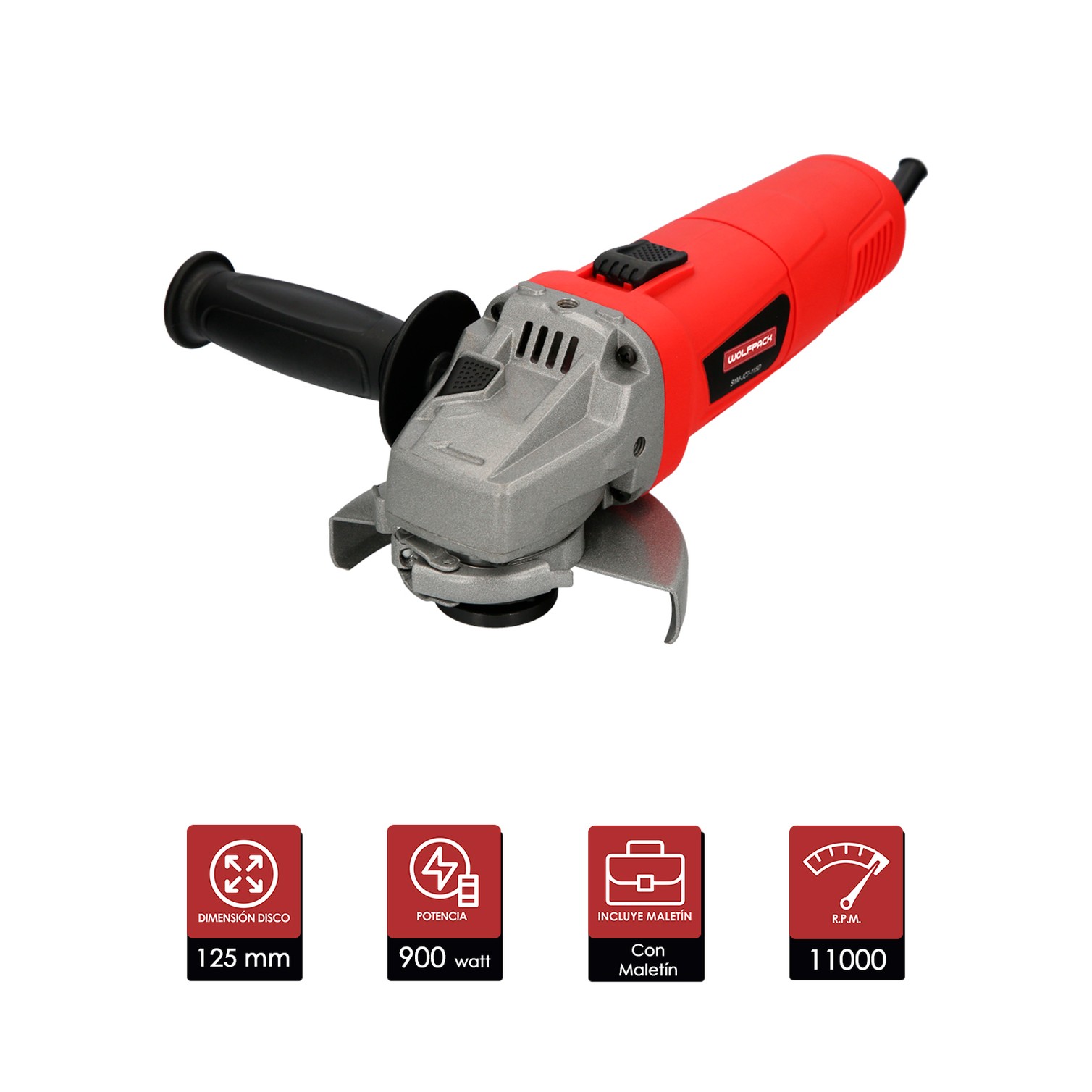 Amoladora Angular 900 Watt. Disco Ø 125 mm. 11.000 R.P.M. Mango 3 Posiciones Eje M14 Protector Disco Ajustable, Anti arranque