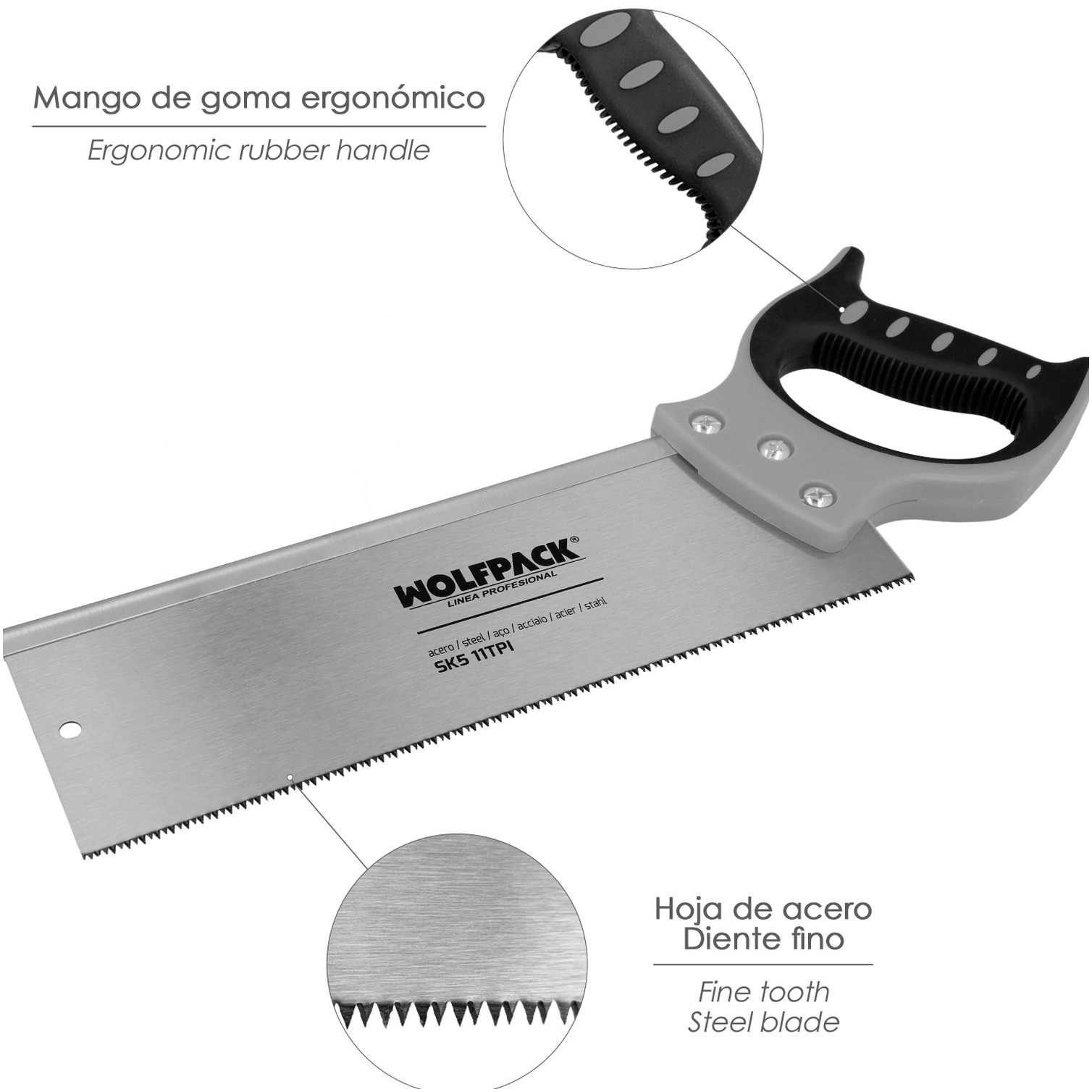 Serrucho Costilla Bimaterial 300 mm / 12" Sierra Carpintero, Serrucho Carpinteria, Sierra Costilla, Sierra Madera, Plastico, etc